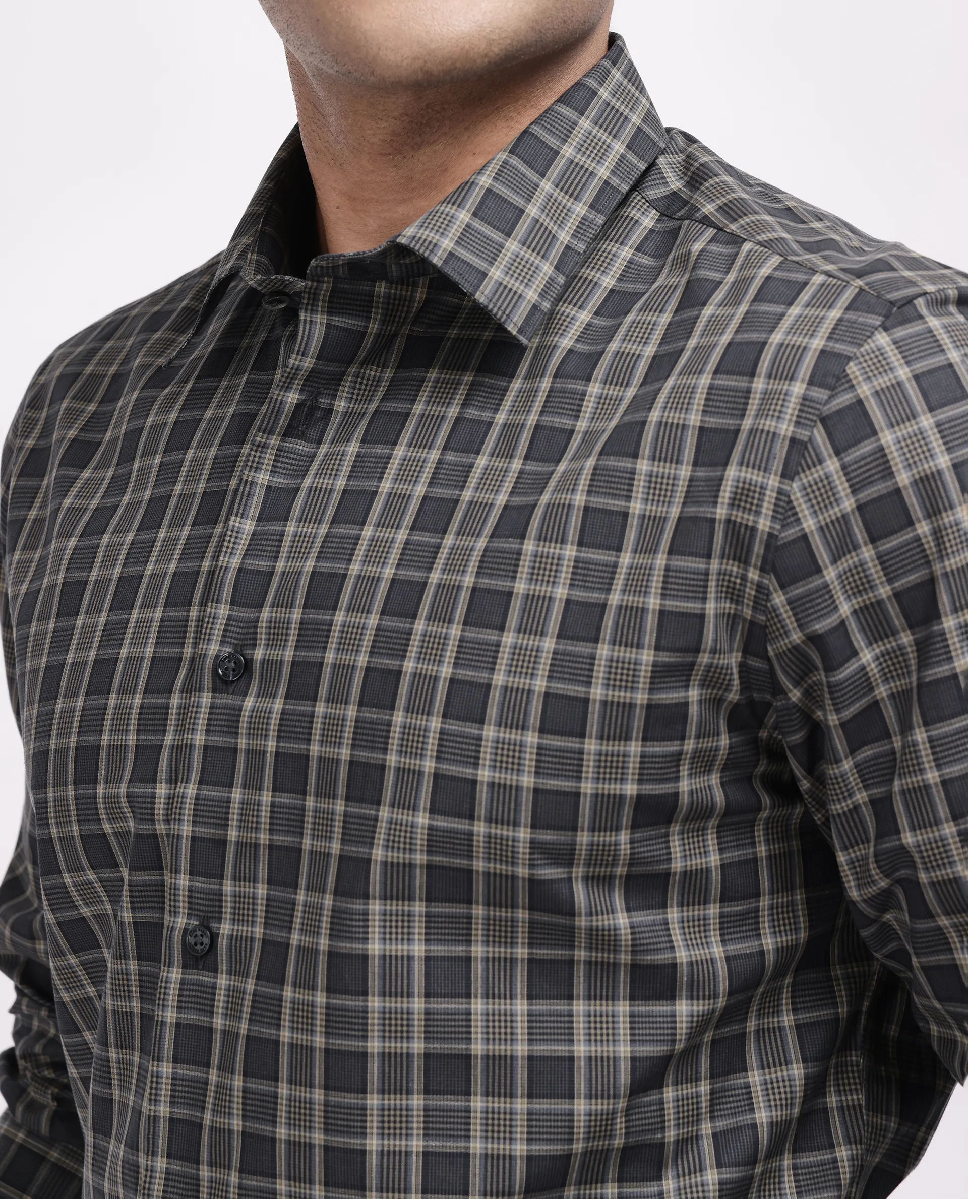 Rare Rabbit Men's Myro-2 Black Cotton Checked Print Regular Fit Full Sleeve Collared Shirt - Image 3