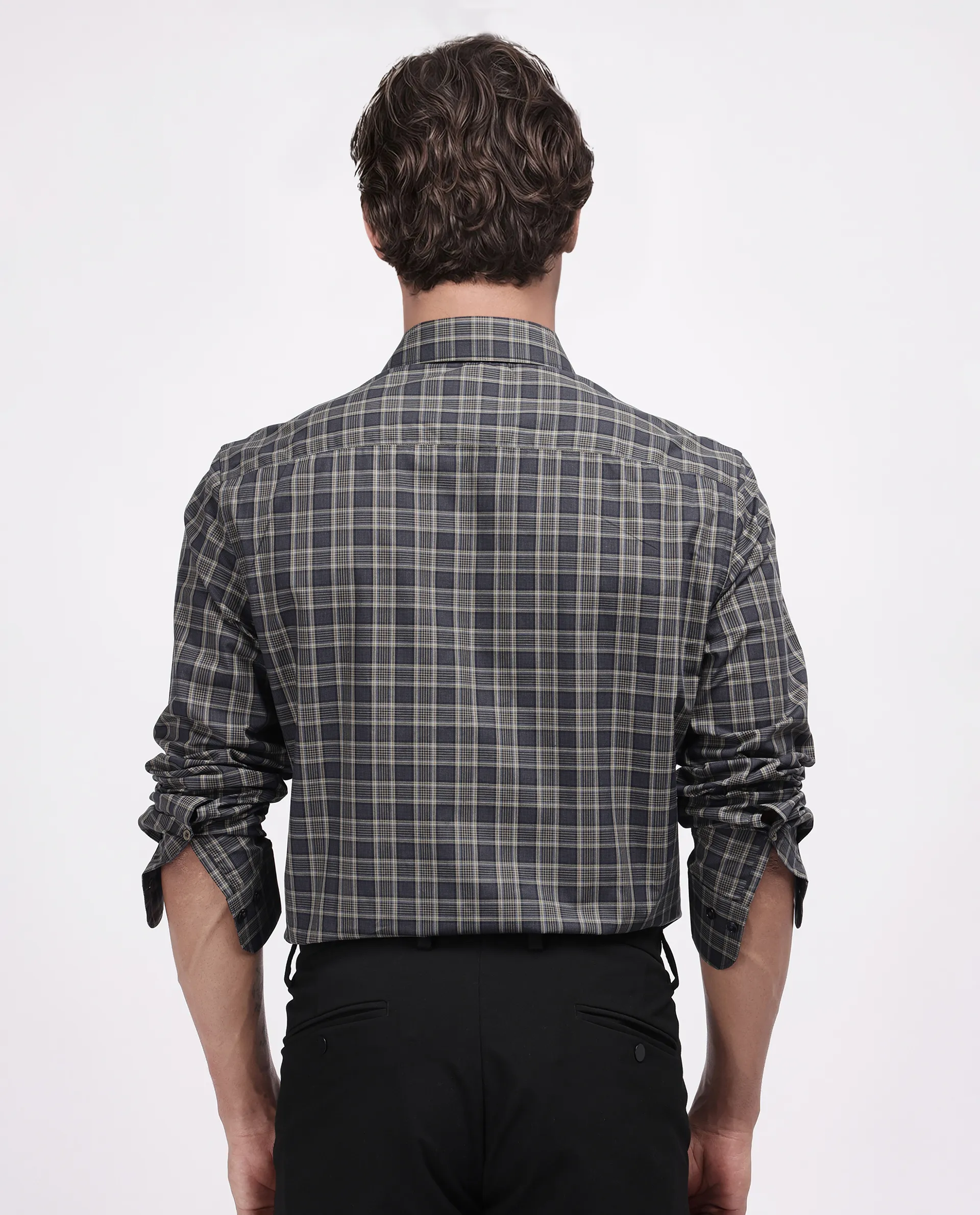 Rare Rabbit Men's Myro-2 Black Cotton Checked Print Regular Fit Full Sleeve Collared Shirt - Image 4