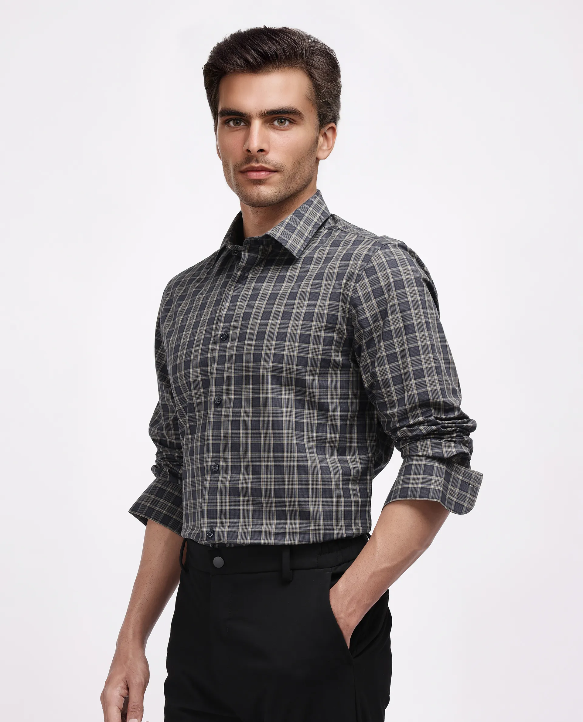 Rare Rabbit Men's Myro-2 Black Cotton Checked Print Regular Fit Full Sleeve Collared Shirt - Image 5