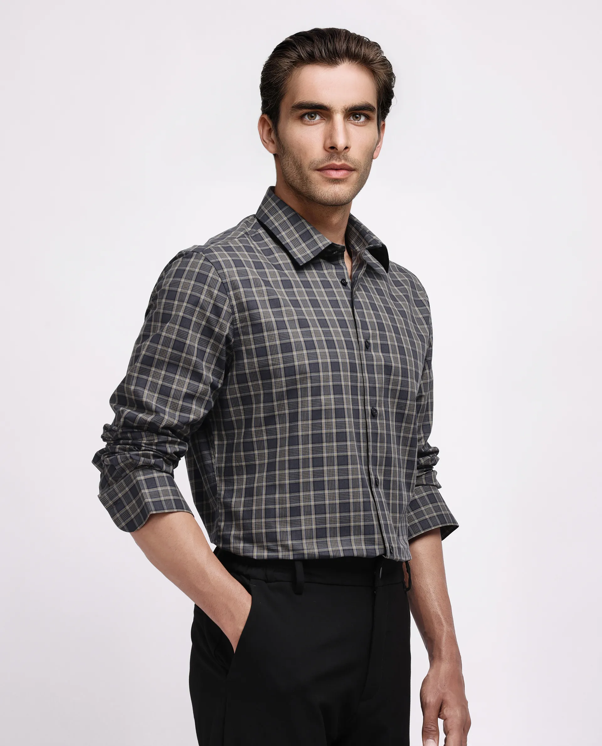 Rare Rabbit Men's Myro-2 Black Cotton Checked Print Regular Fit Full Sleeve Collared Shirt - Image 6