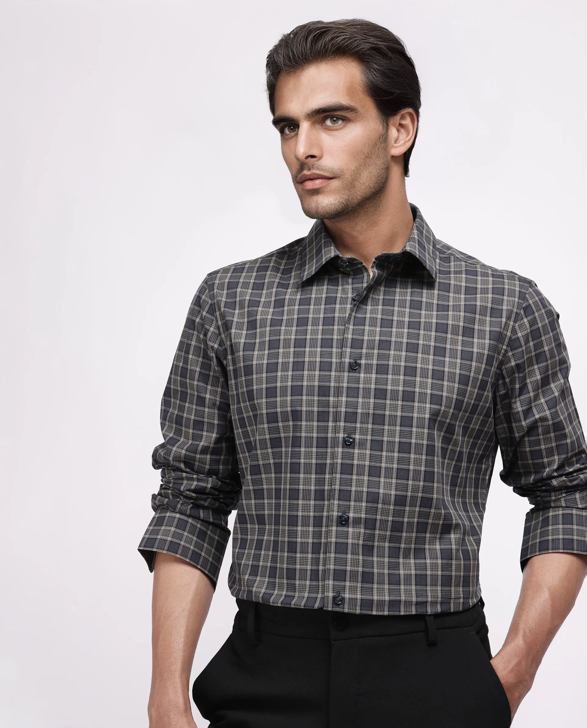 Rare Rabbit Men's Myro-2 Black Cotton Checked Print Regular Fit Full Sleeve Collared Shirt - Image 8