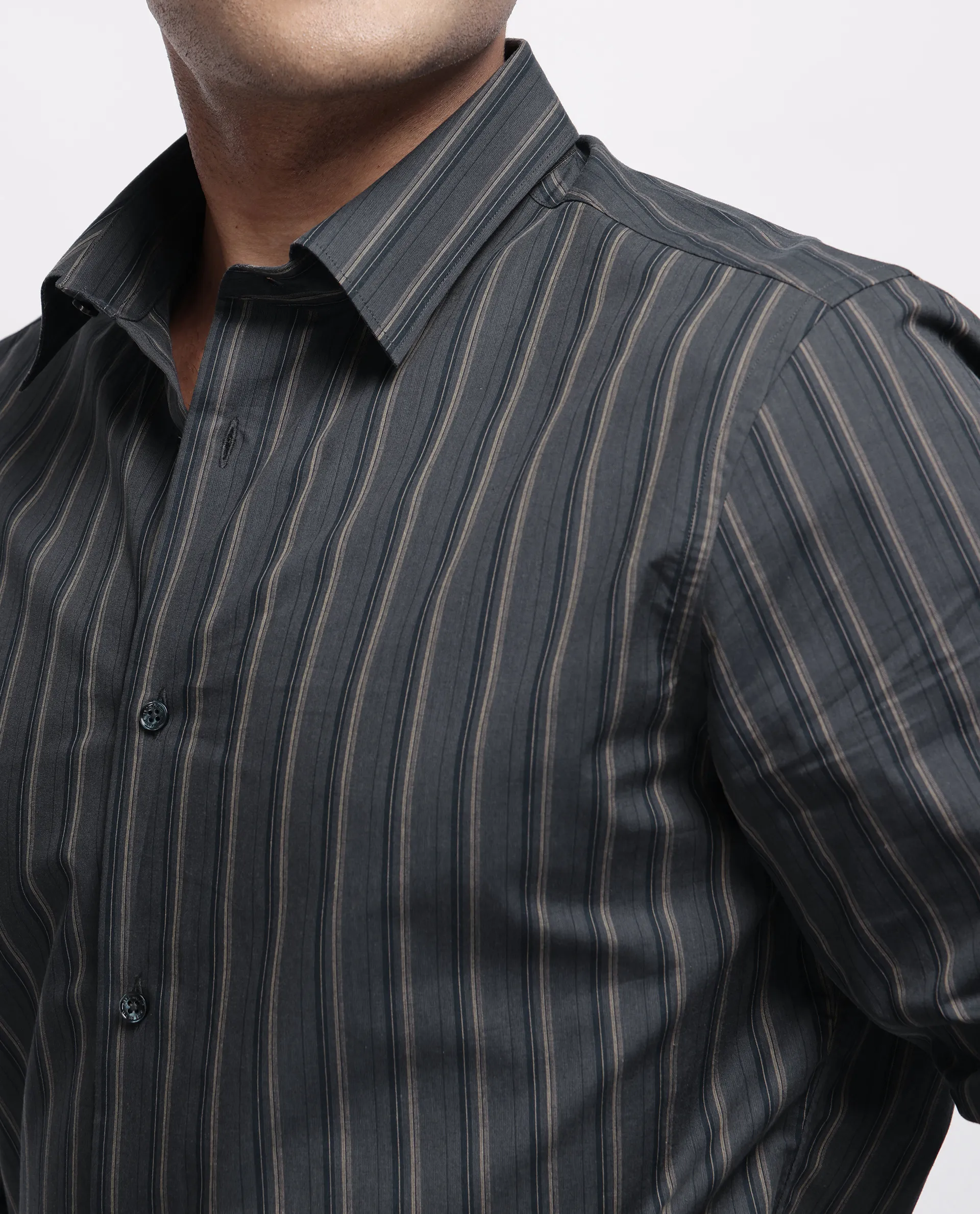 Rare Rabbit Men's Myro-3 Black Cotton Striped Print Regular Fit Full Sleeve Collared Shirt - Image 3