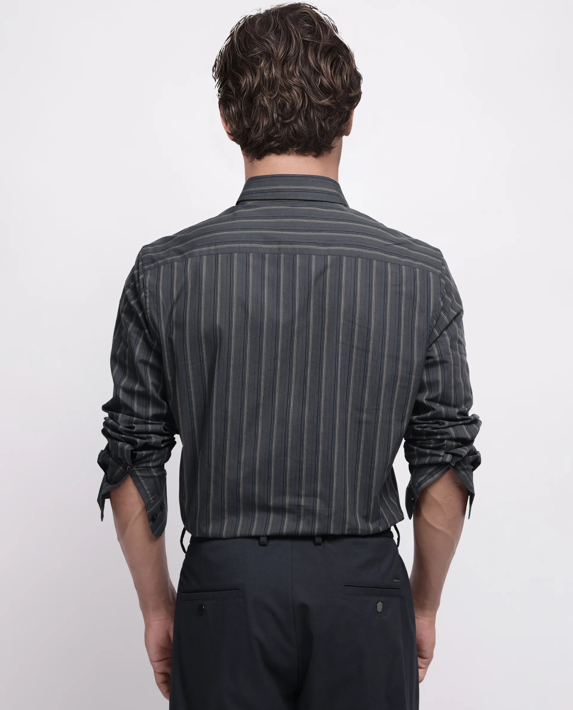 Rare Rabbit Men's Myro-3 Black Cotton Striped Print Regular Fit Full Sleeve Collared Shirt - Image 4