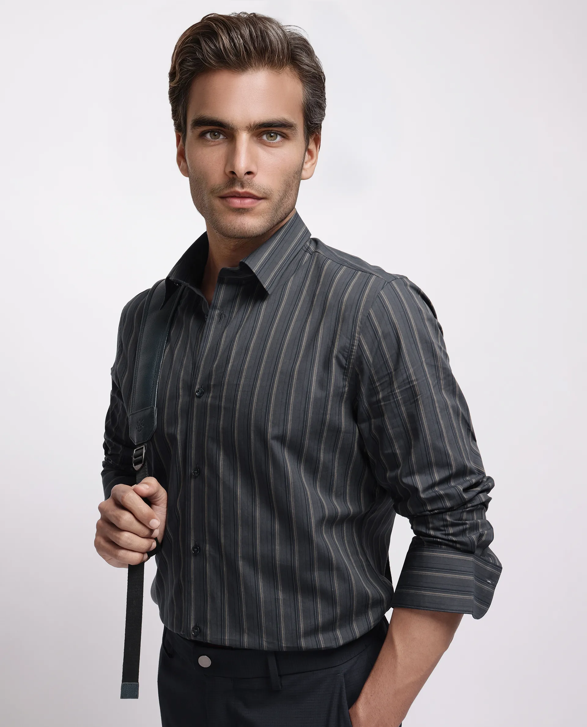Rare Rabbit Men's Myro-3 Black Cotton Striped Print Regular Fit Full Sleeve Collared Shirt - Image 8