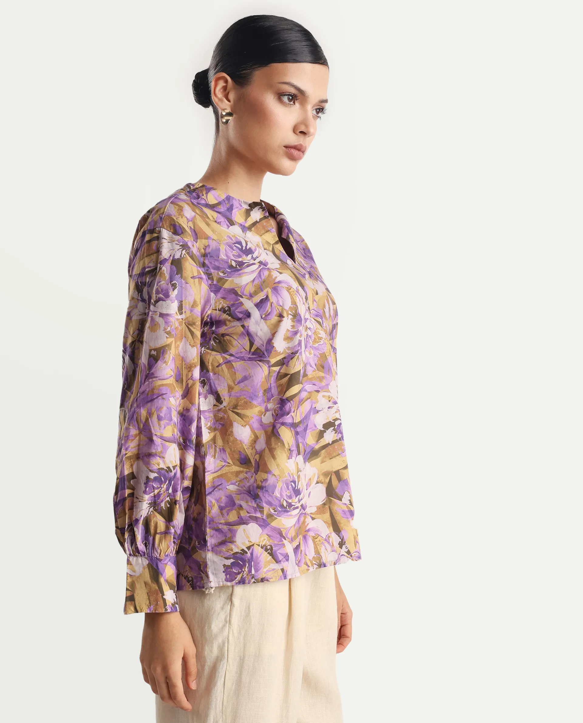 Rareism Women's Myrtong Multi Cotton Crew Neck Floral Print Cuffed Sleeve Regular Fit Top - Image 5