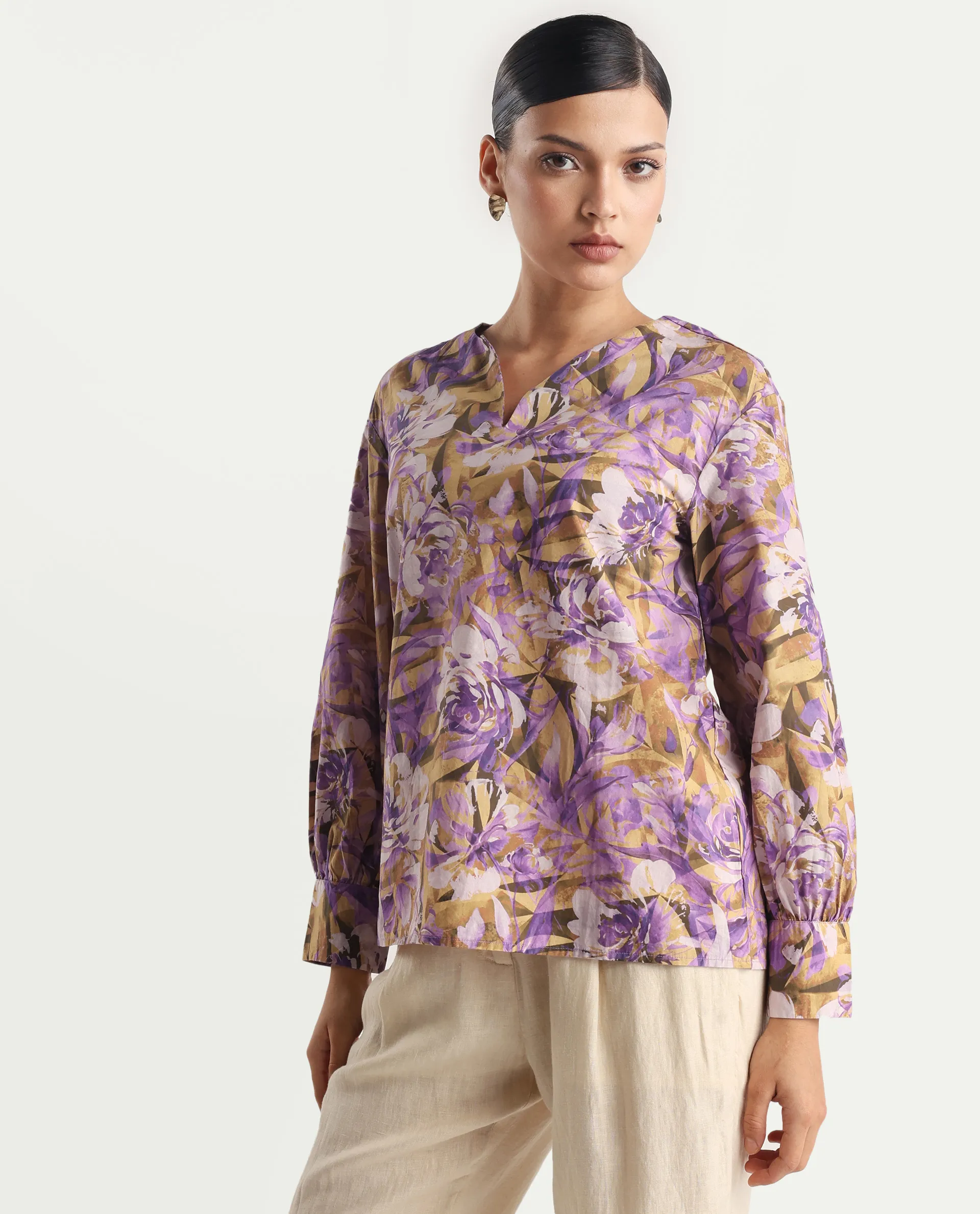 Rareism Women's Myrtong Multi Cotton Crew Neck Floral Print Cuffed Sleeve Regular Fit Top - Image 6