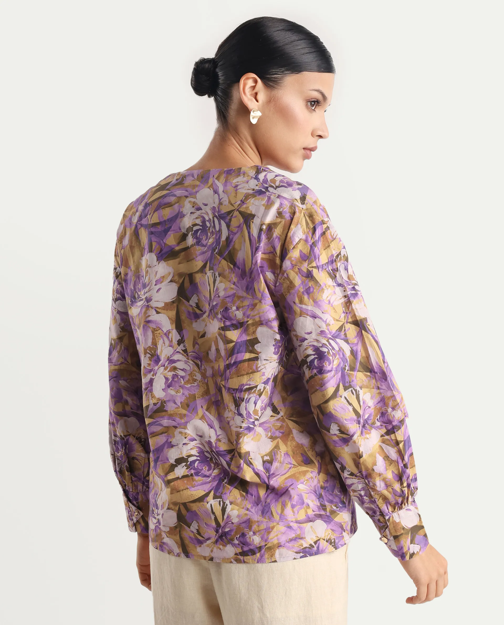 Rareism Women's Myrtong Multi Cotton Crew Neck Floral Print Cuffed Sleeve Regular Fit Top - Image 7