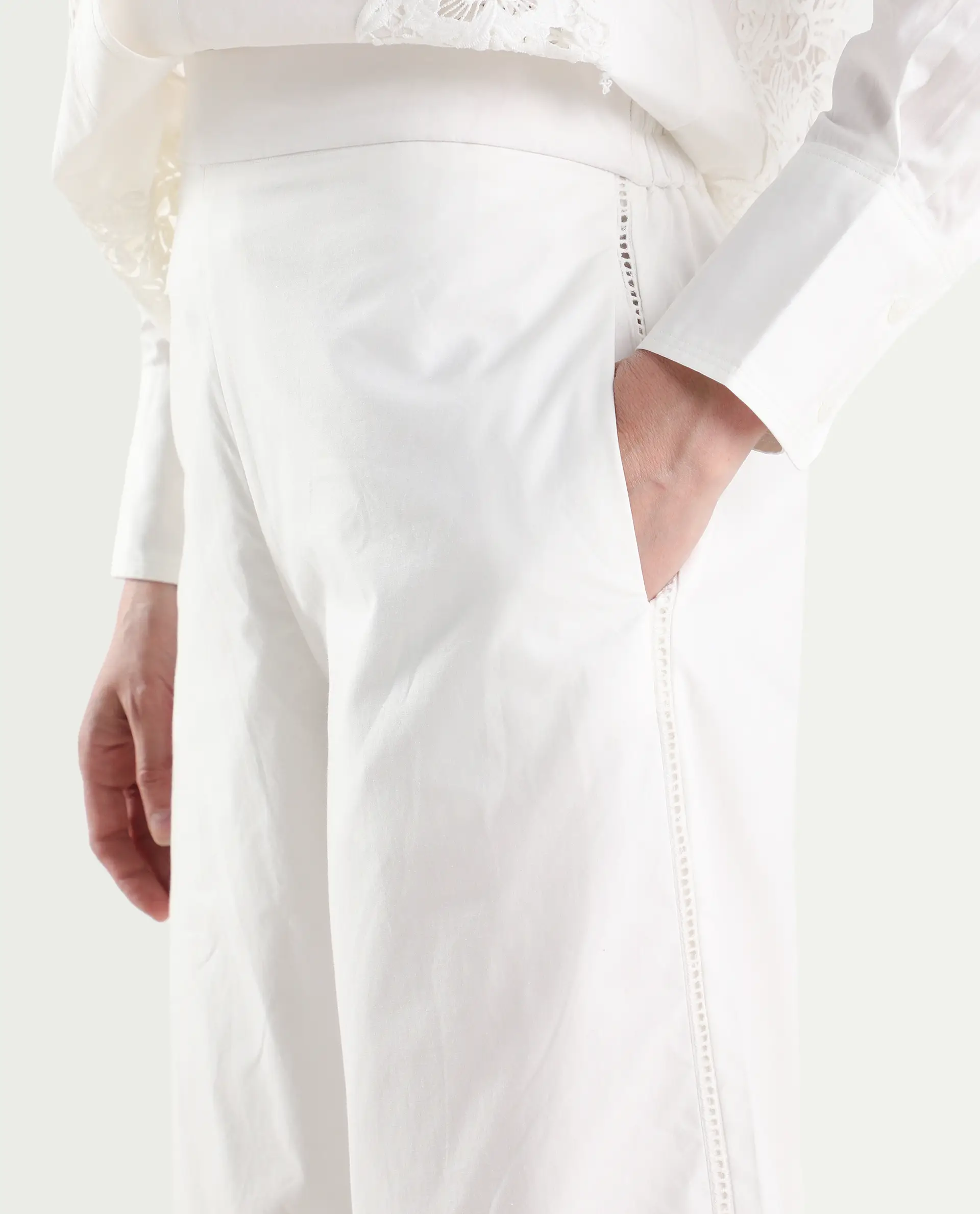 Rareism Women's Mysa-B Off White Cotton Straight Plain Trouser - Image 4