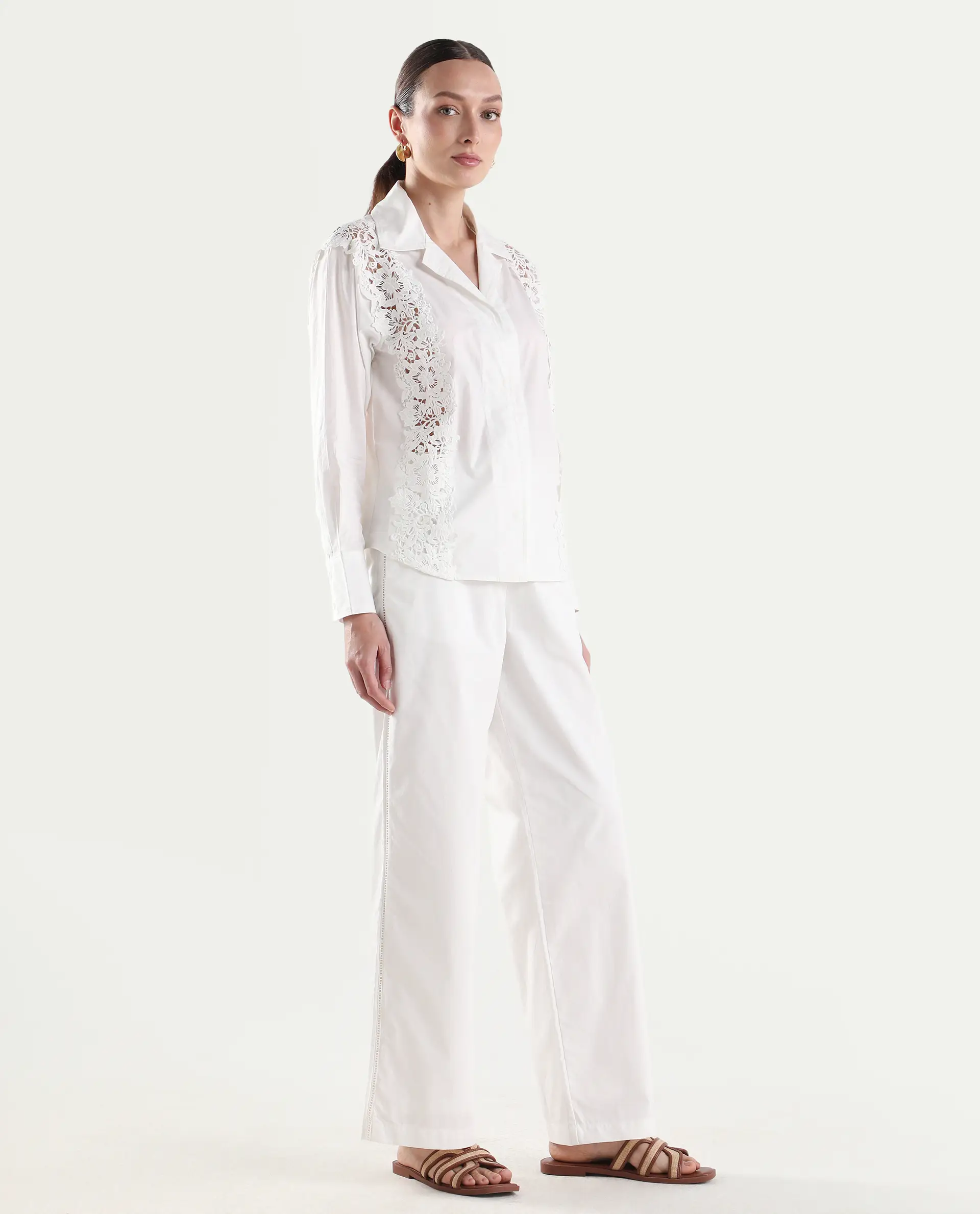 Rareism Women's Mysa-B Off White Cotton Straight Plain Trouser - Image 6