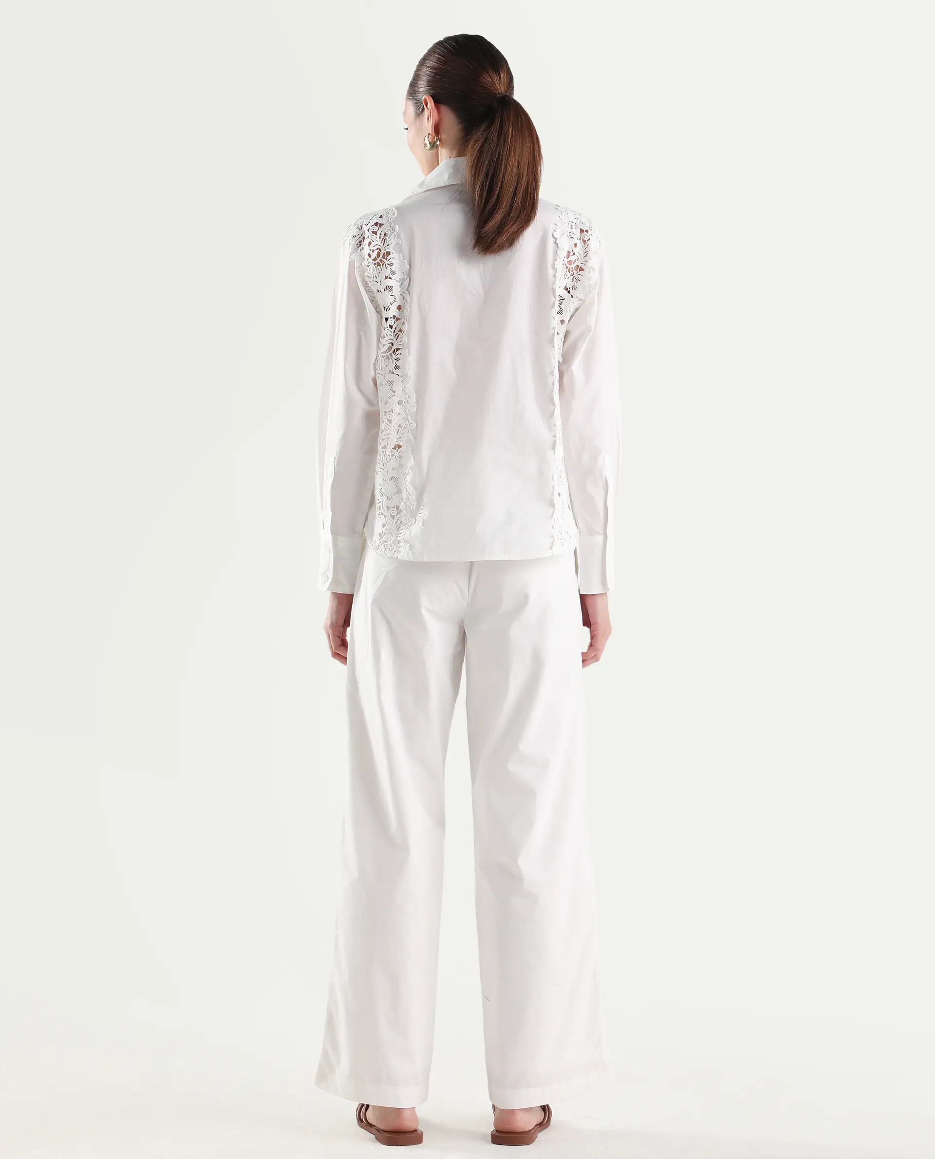 Rareism Women's Mysa-B Off White Cotton Straight Plain Trouser - Image 7