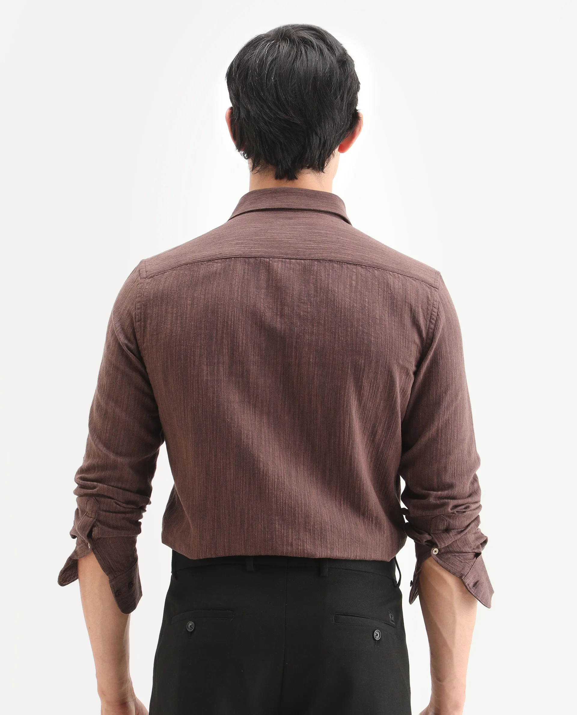Rare Rabbit Men's Mysa Brown Cotton Fabric Spread Collar Regular Fit Textured Shirt - Image 7