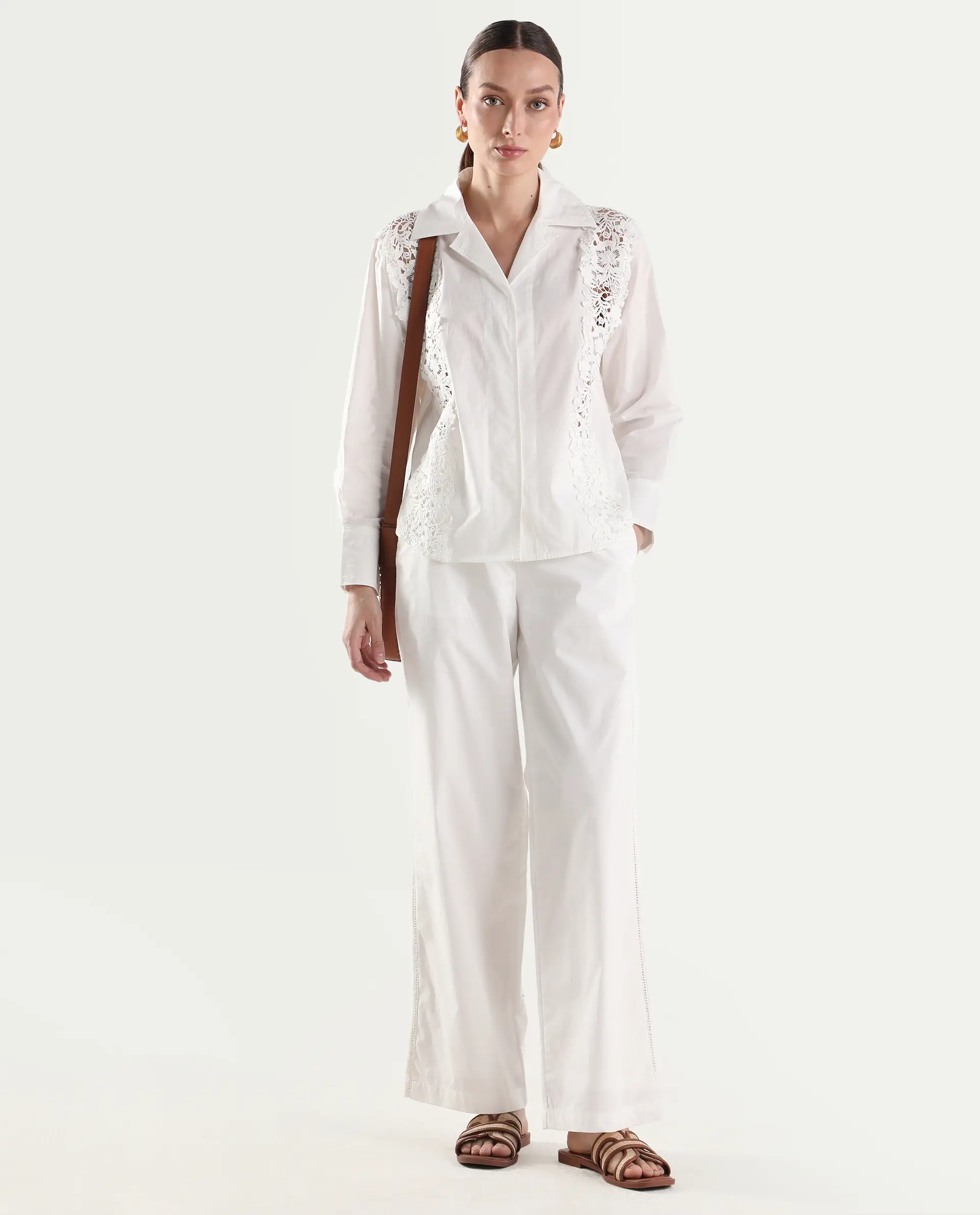 Rareism Women's Mysa-T Off White Cotton Full Sleeve Lapel Neck Relaxed Plain Shirt - Image 2
