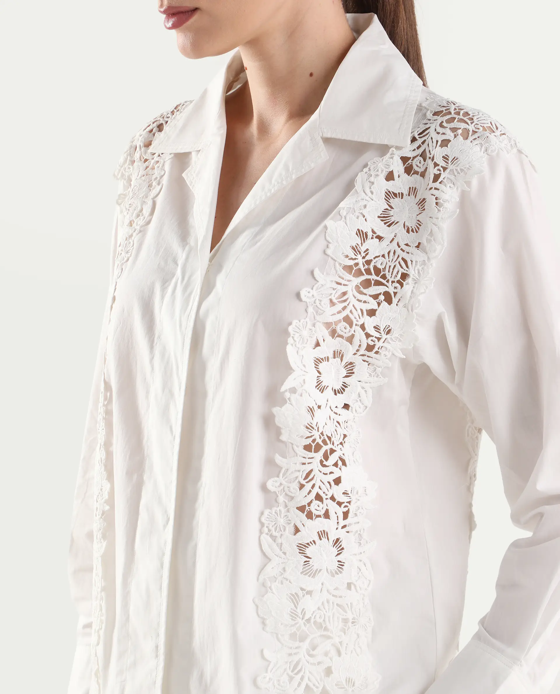 Rareism Women's Mysa-T Off White Cotton Full Sleeve Lapel Neck Relaxed Plain Shirt - Image 4