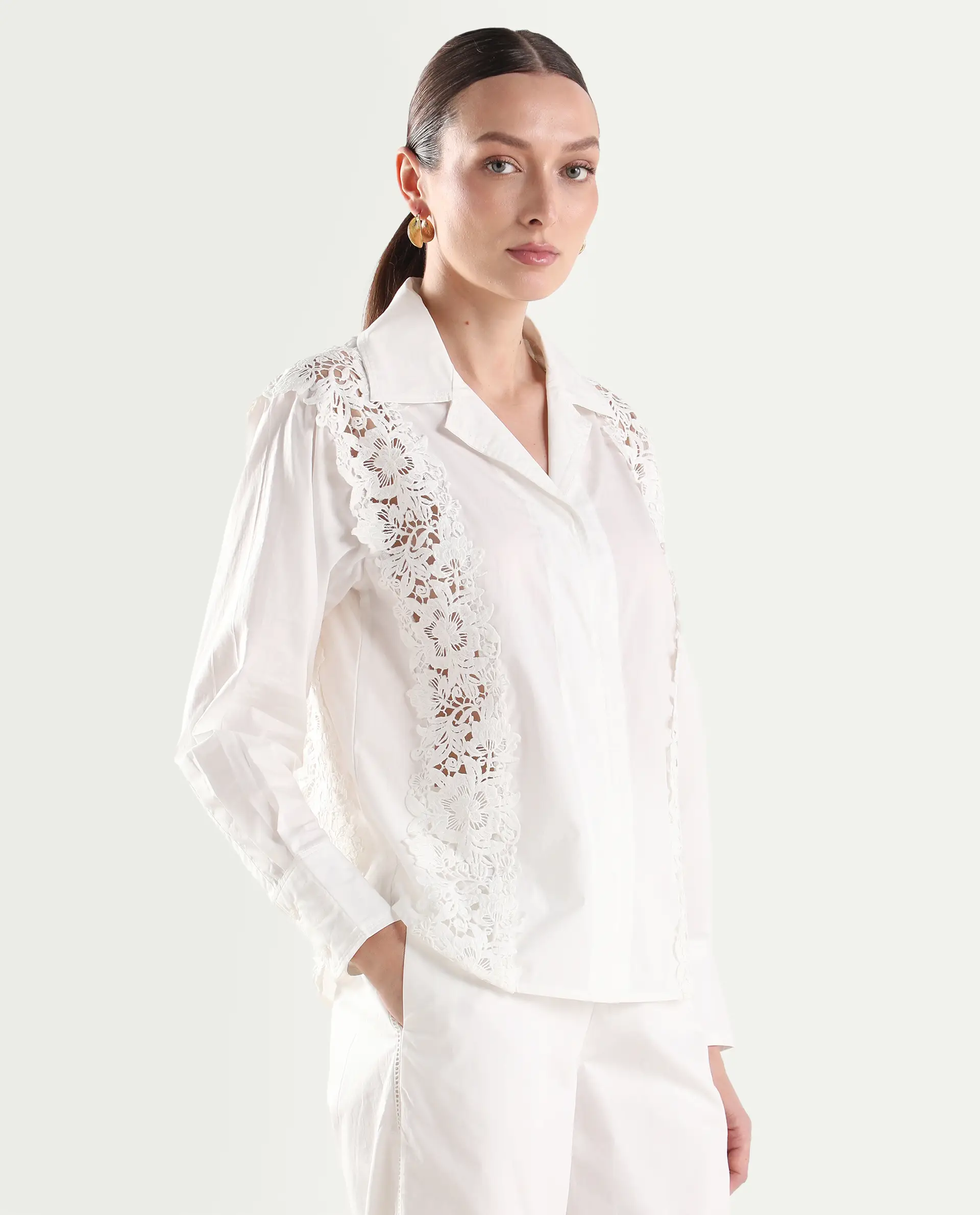 Rareism Women's Mysa-T Off White Cotton Full Sleeve Lapel Neck Relaxed Plain Shirt - Image 6