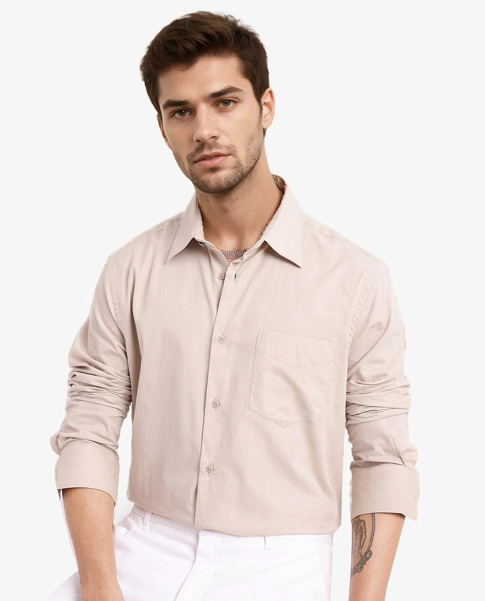 Rare Rabbit Men's Myte Beige Cotton Checked Print Regular Fit Full Sleeve Collared Shirt - Image 3