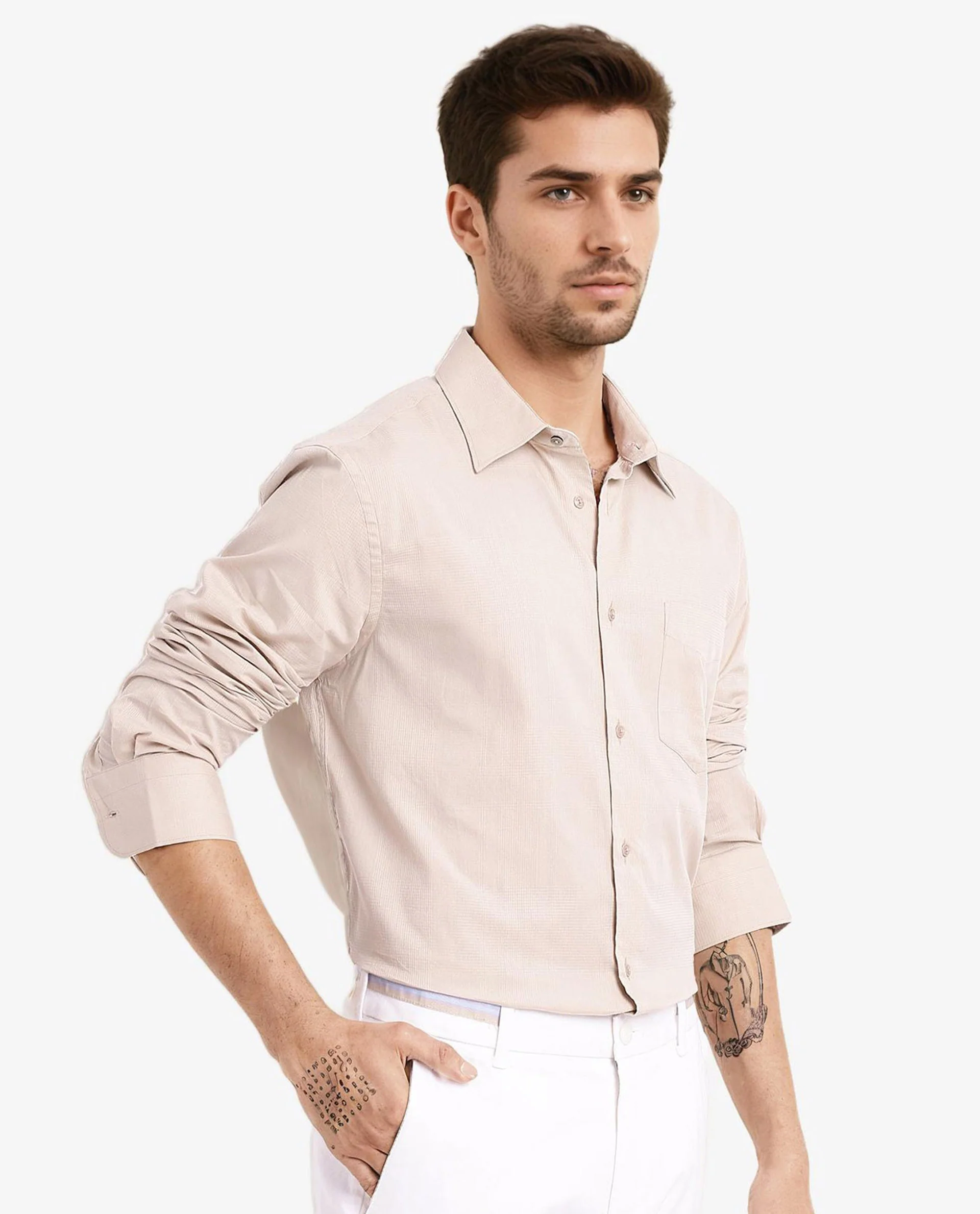Rare Rabbit Men's Myte Beige Cotton Checked Print Regular Fit Full Sleeve Collared Shirt - Image 5