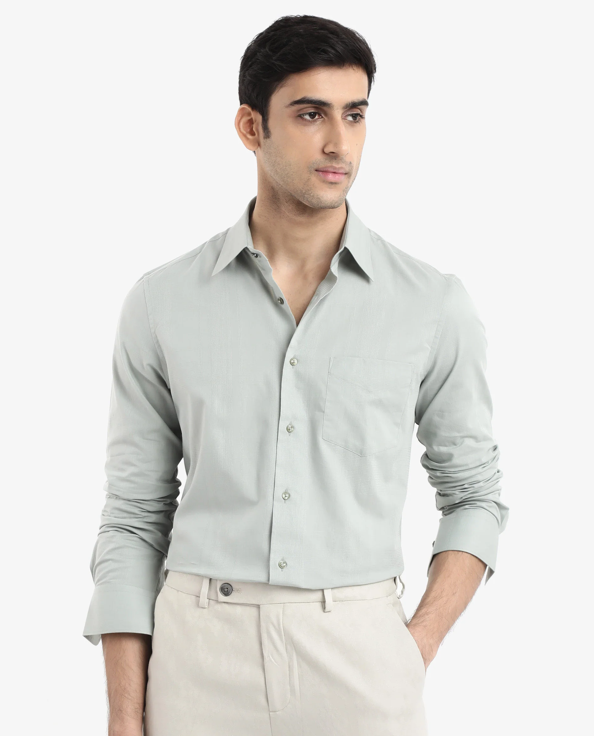 Rare Rabbit Men's Myte Green Cotton Checked Print Regular Fit Full Sleeve Collared Shirt - Image 5