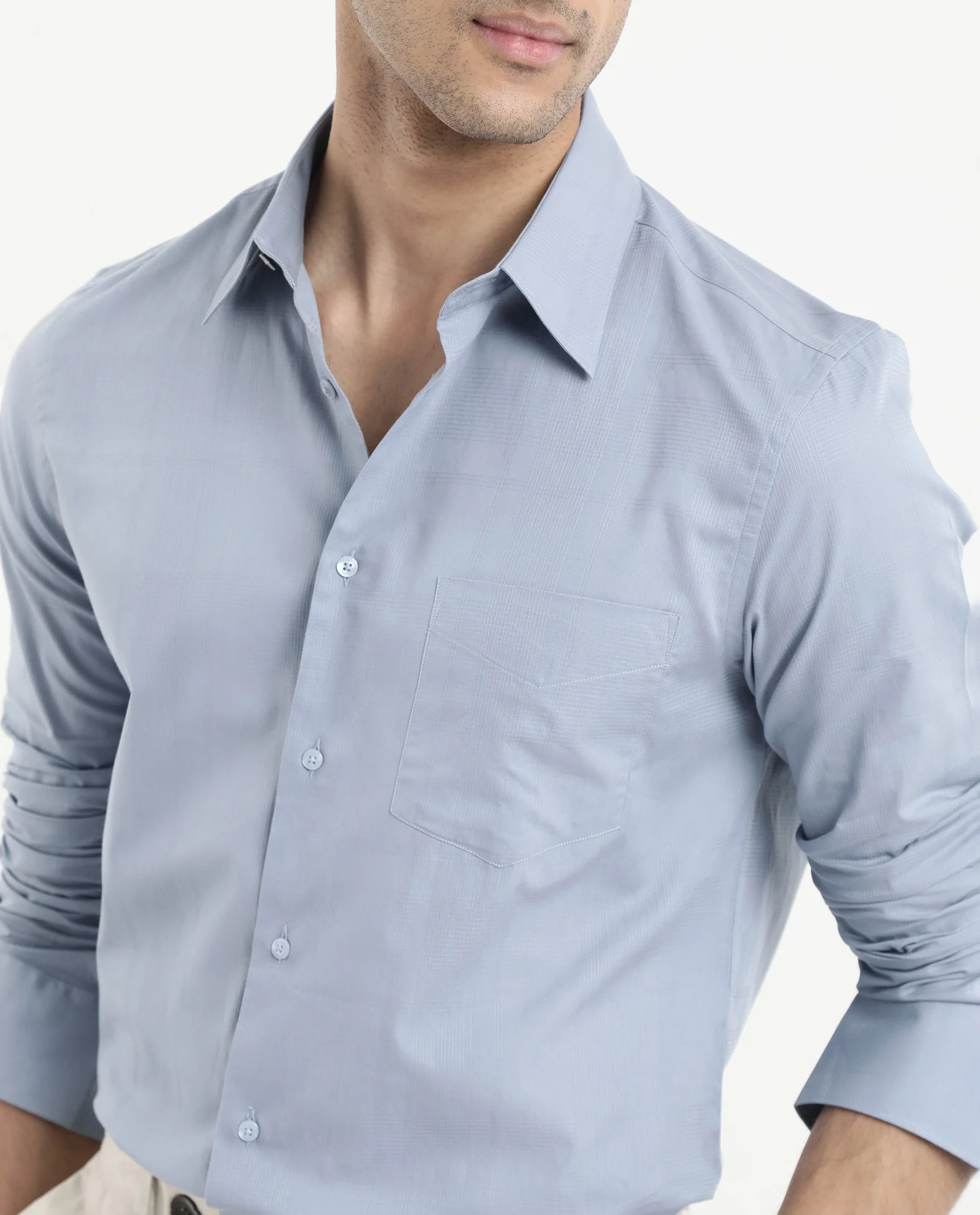 Rare Rabbit Men's Myte Light Blue Cotton Checked Print Regular Fit Full Sleeve Collared Shirt - Image 4