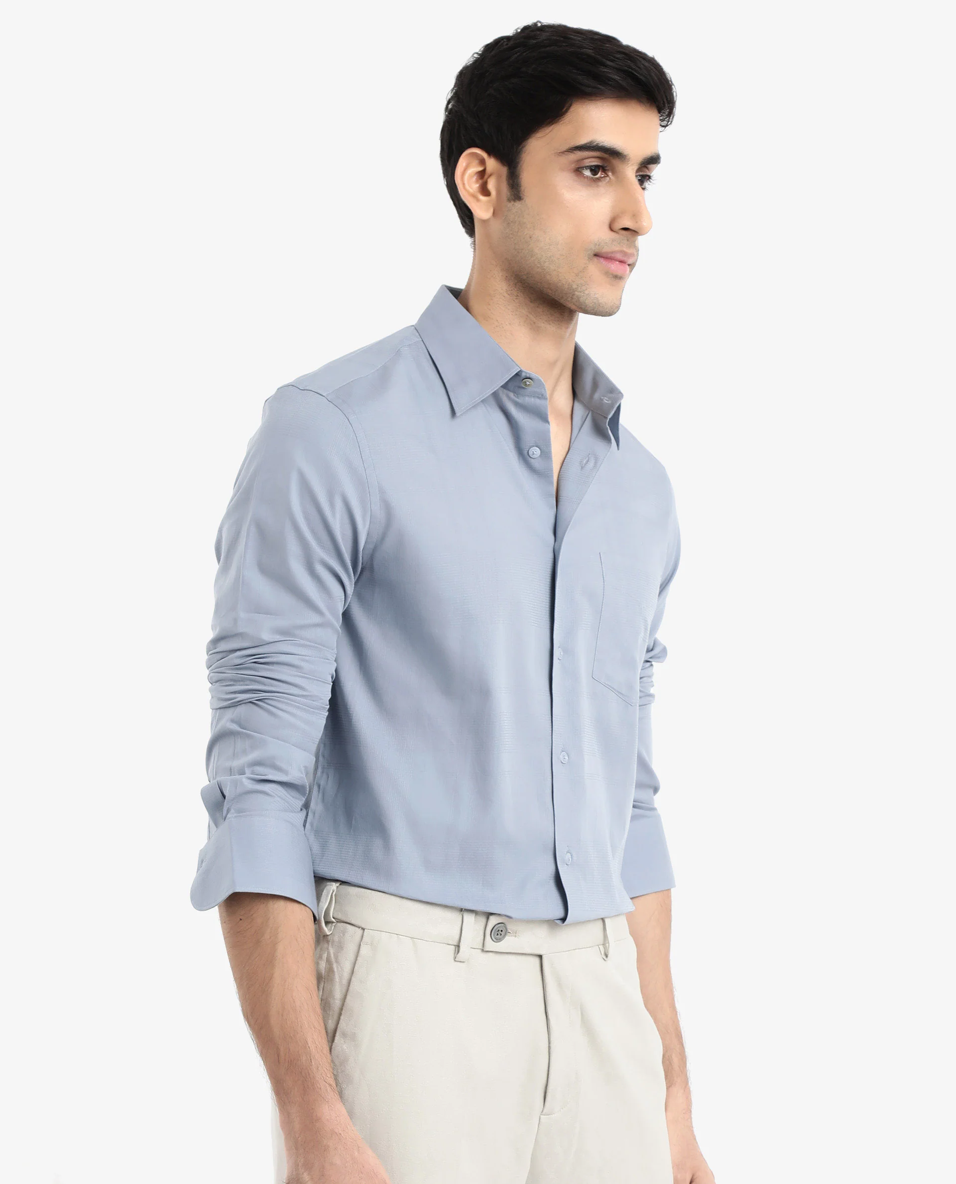 Rare Rabbit Men's Myte Light Blue Cotton Checked Print Regular Fit Full Sleeve Collared Shirt - Image 5