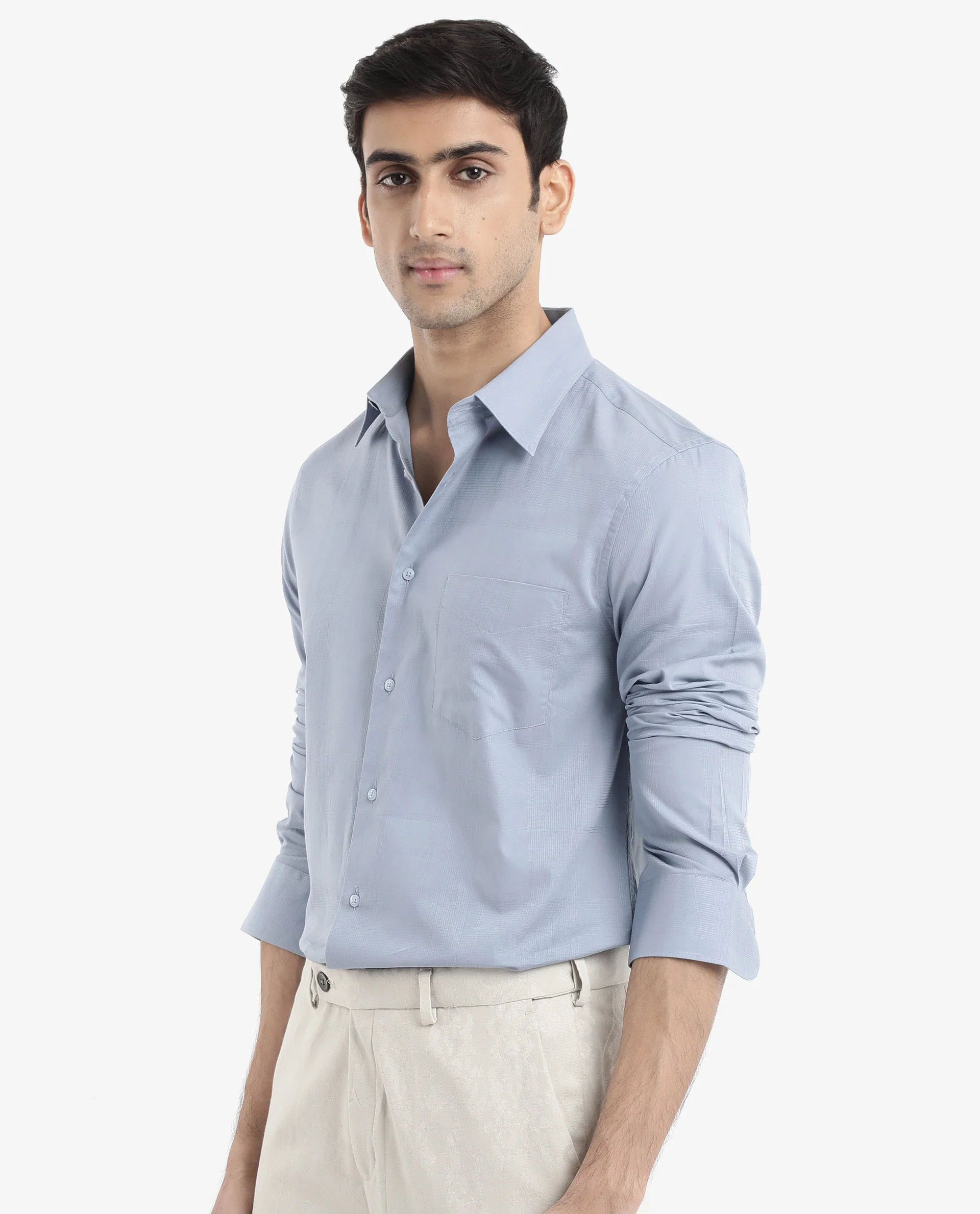 Rare Rabbit Men's Myte Light Blue Cotton Checked Print Regular Fit Full Sleeve Collared Shirt - Image 7