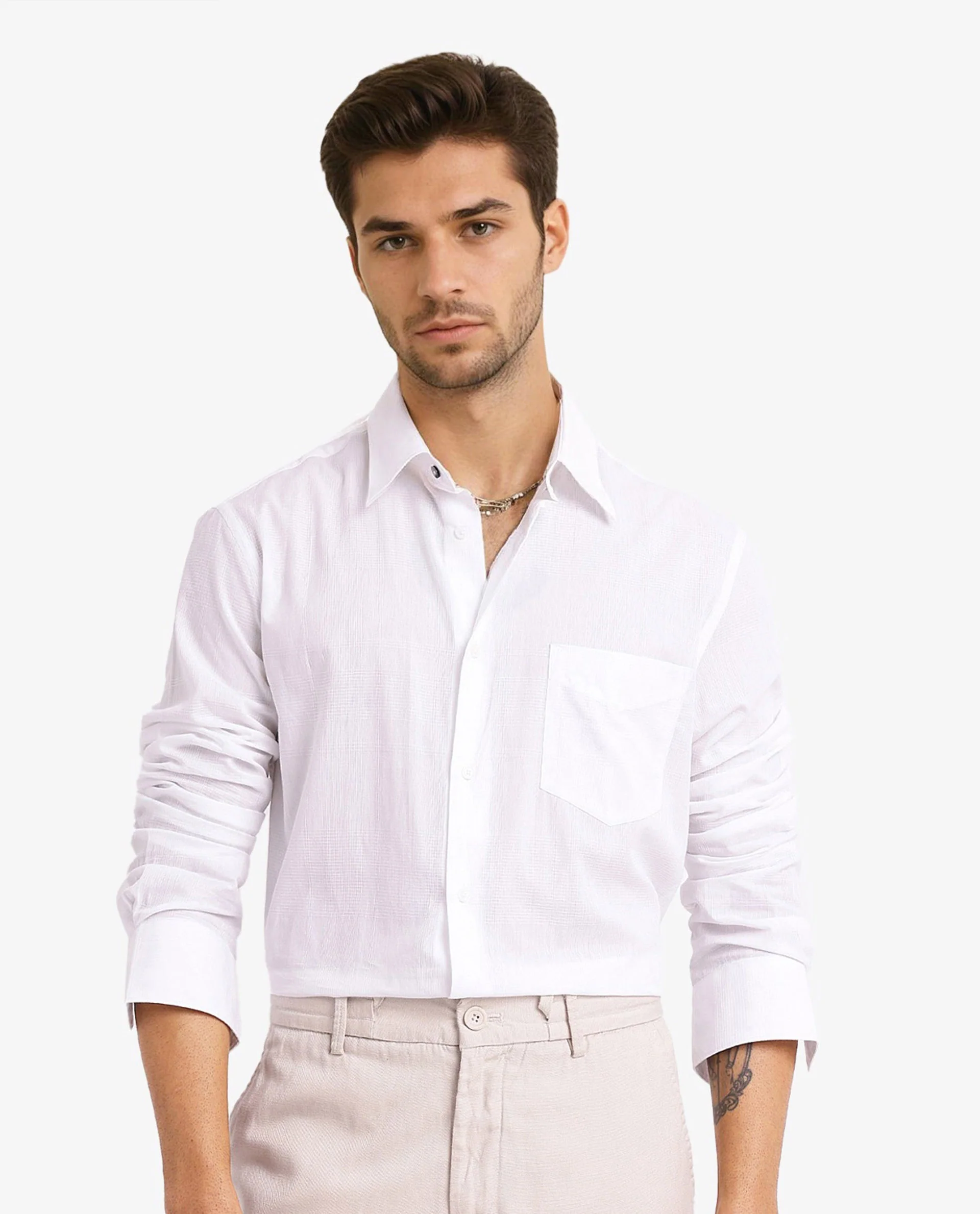 Rare Rabbit Men's Myte White Cotton Checked Print Regular Fit Full Sleeve Collared Shirt - Image 2