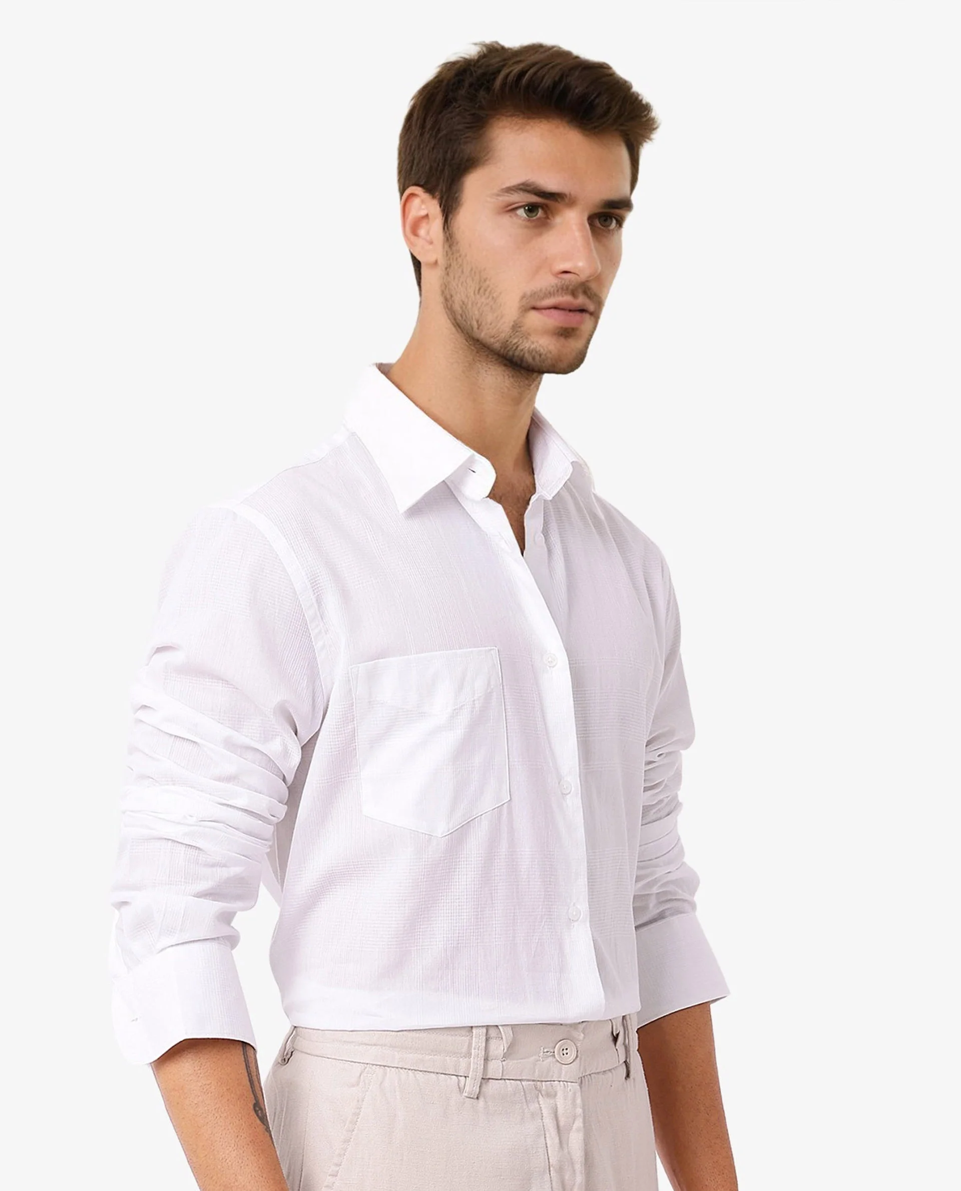 Rare Rabbit Men's Myte White Cotton Checked Print Regular Fit Full Sleeve Collared Shirt - Image 6