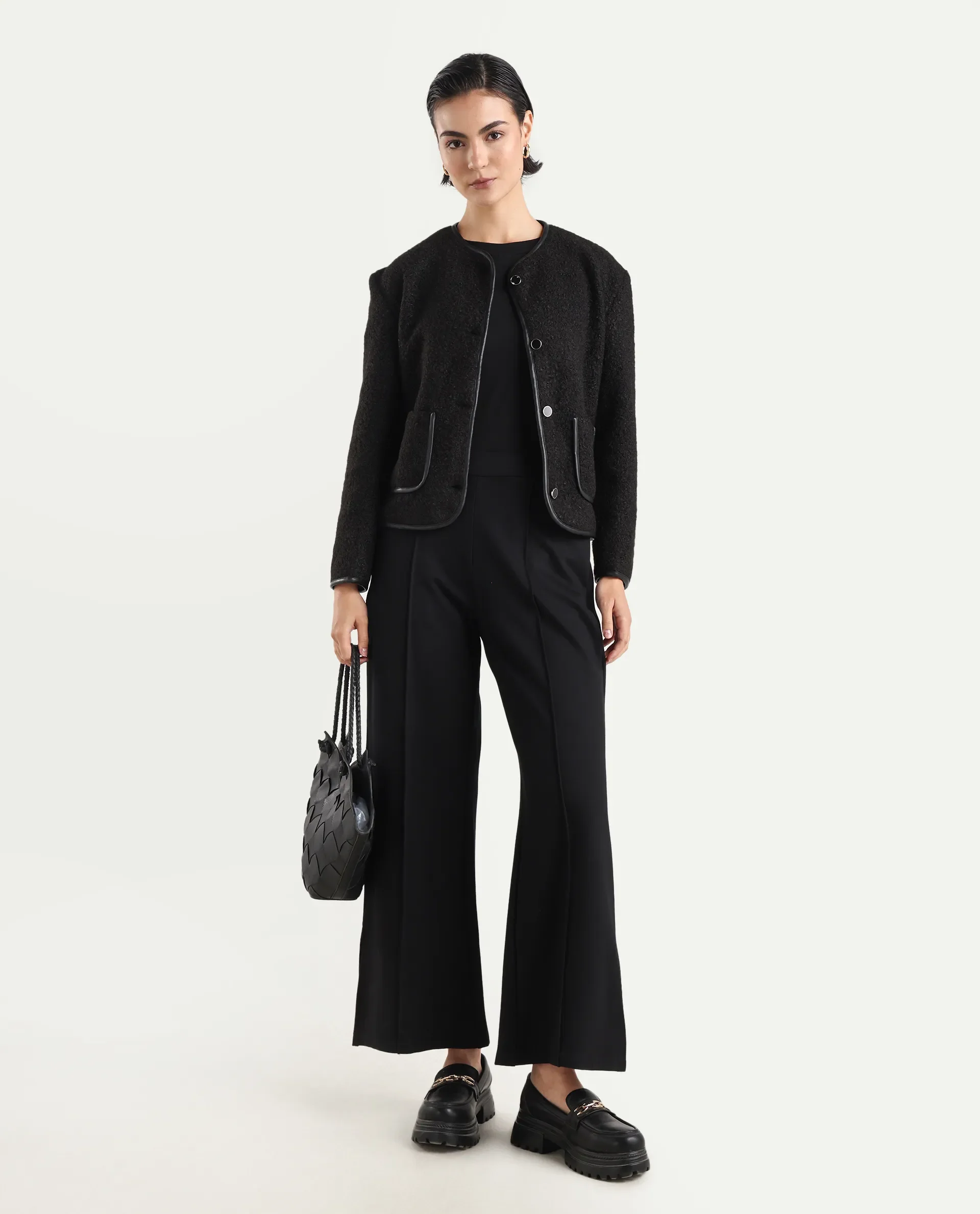 Rareism Women's Nabuc Black Polyester Jacket Plain Jacket - Image 2