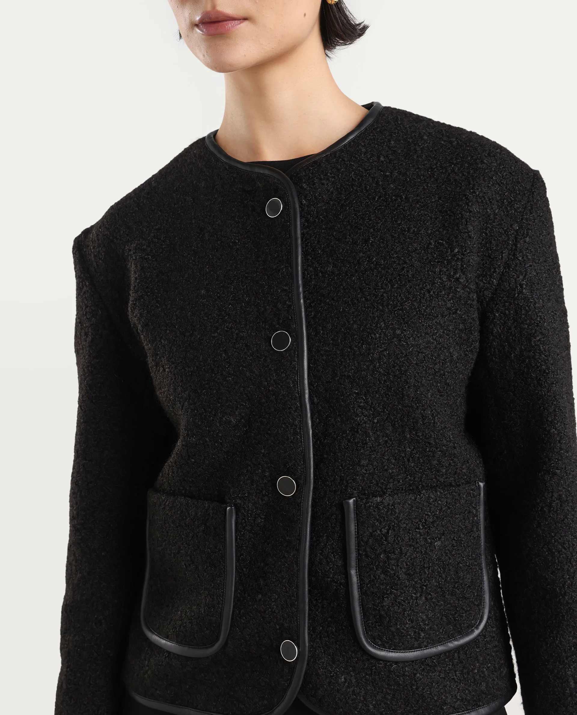 Rareism Women's Nabuc Black Polyester Jacket Plain Jacket - Image 5