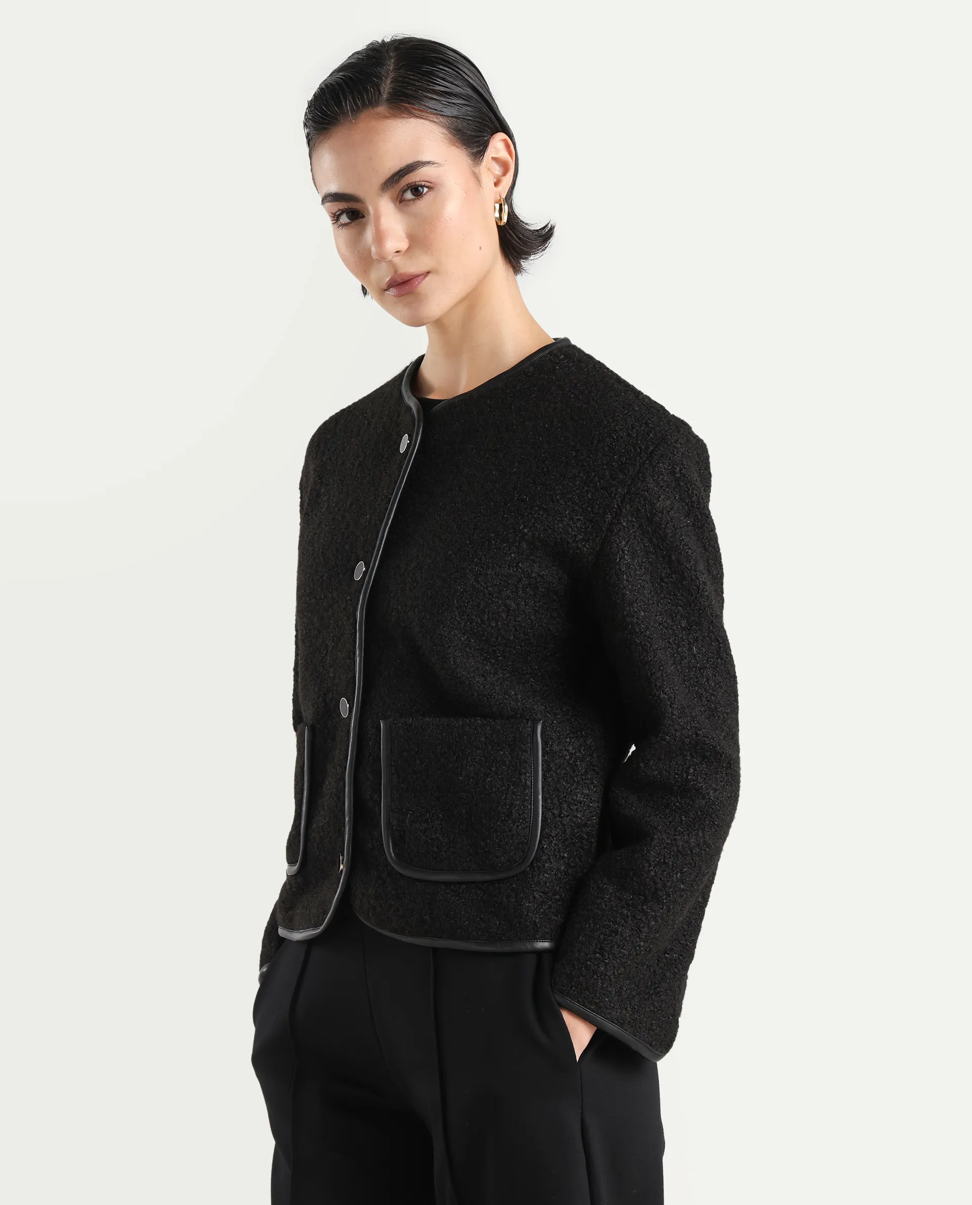 Rareism Women's Nabuc Black Polyester Jacket Plain Jacket - Image 6