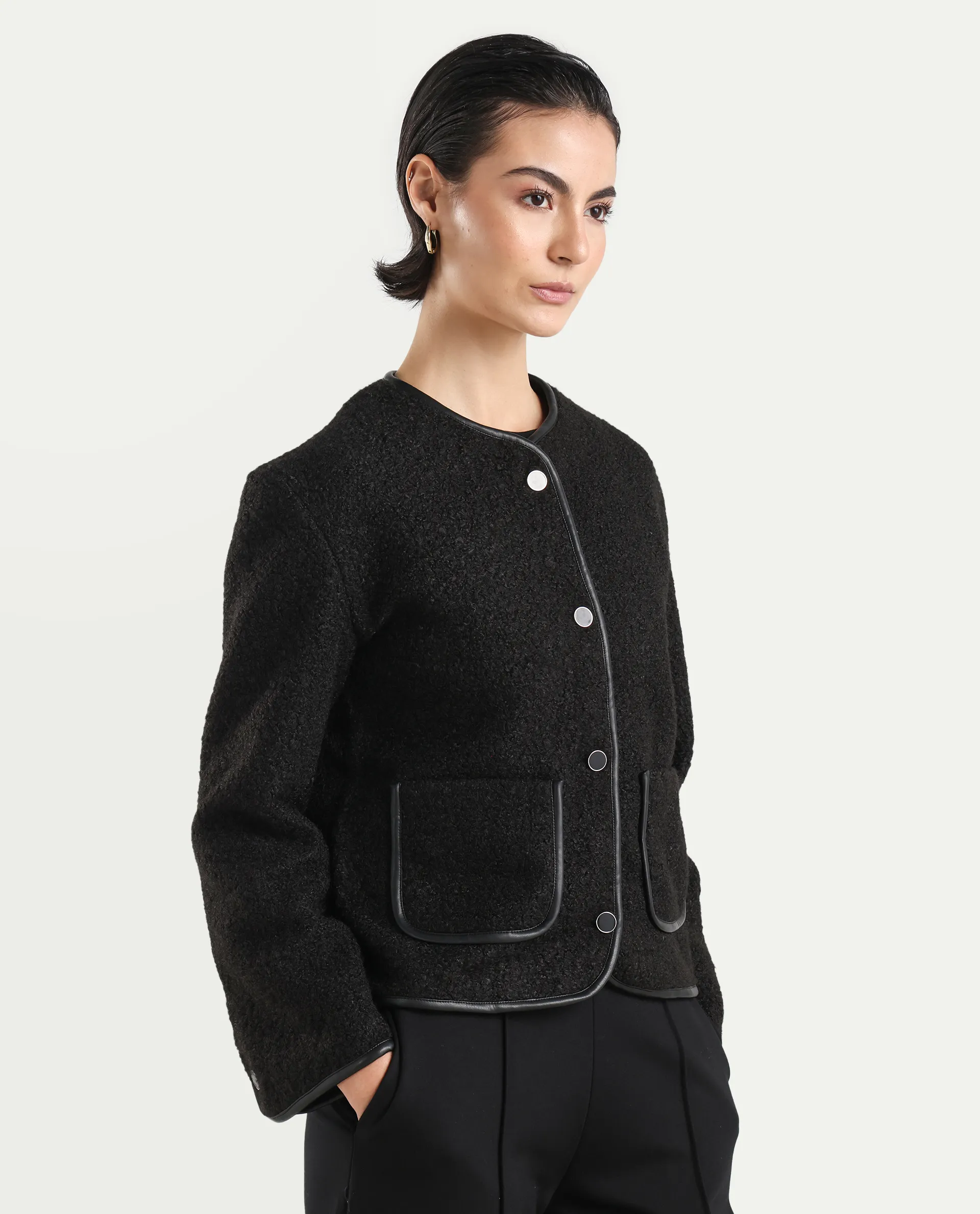 Rareism Women's Nabuc Black Polyester Jacket Plain Jacket - Image 7