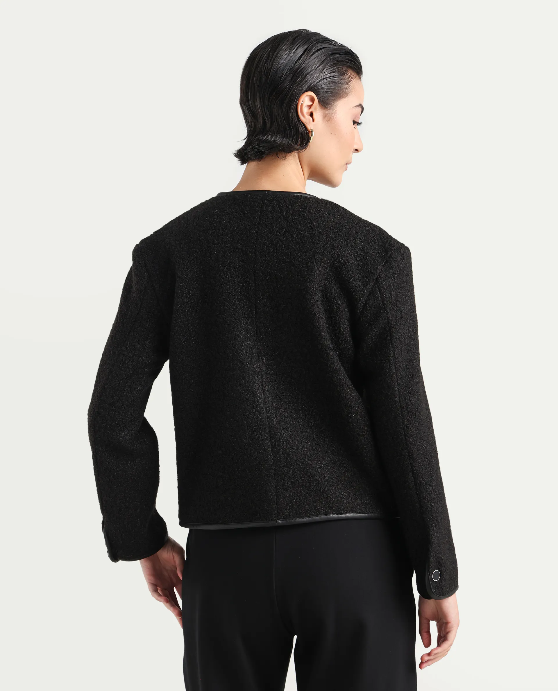 Rareism Women's Nabuc Black Polyester Jacket Plain Jacket - Image 8