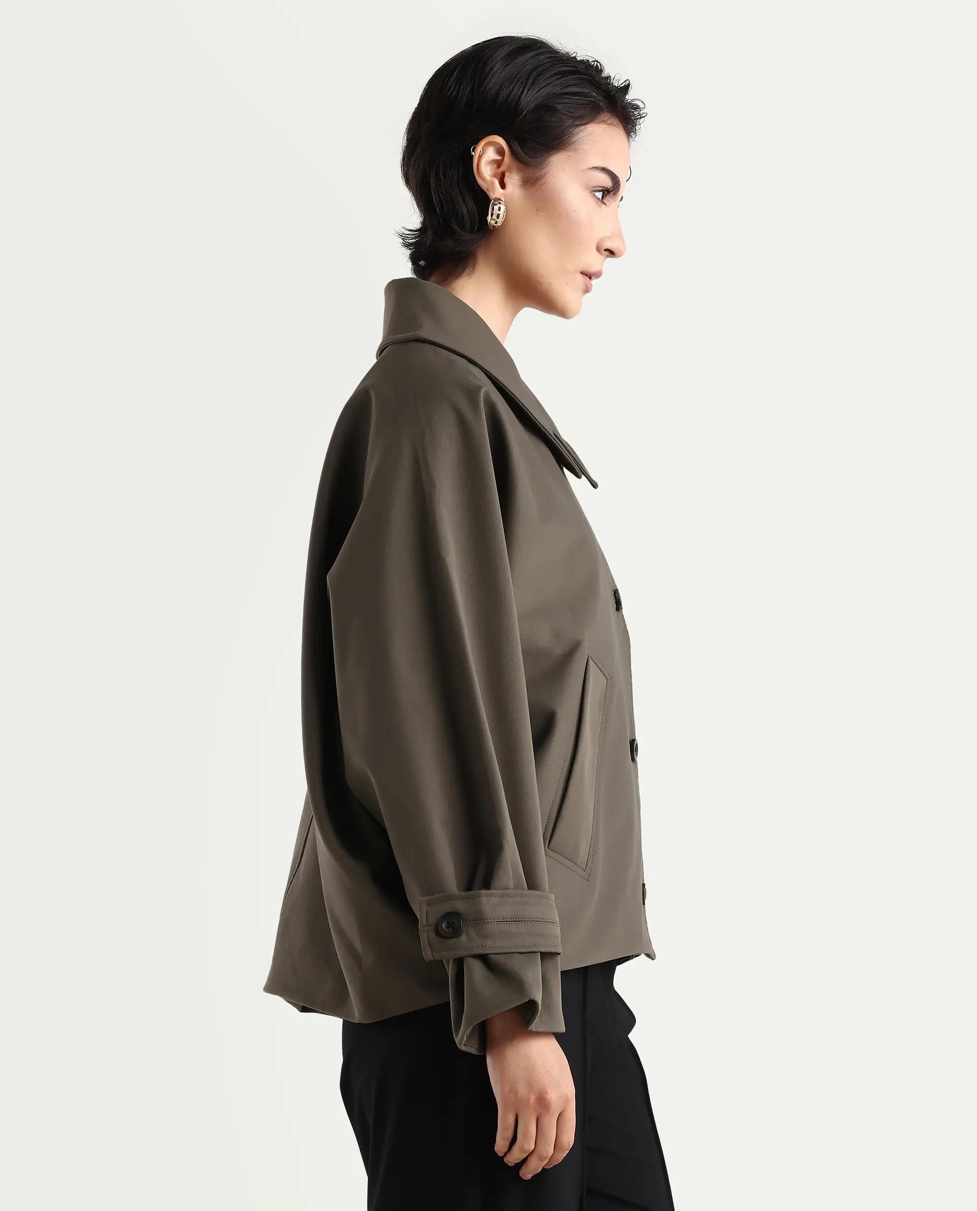 Rareism Women's Nacai Olive Polyester Spread Collar Relaxed Fit Jacket - Image 6