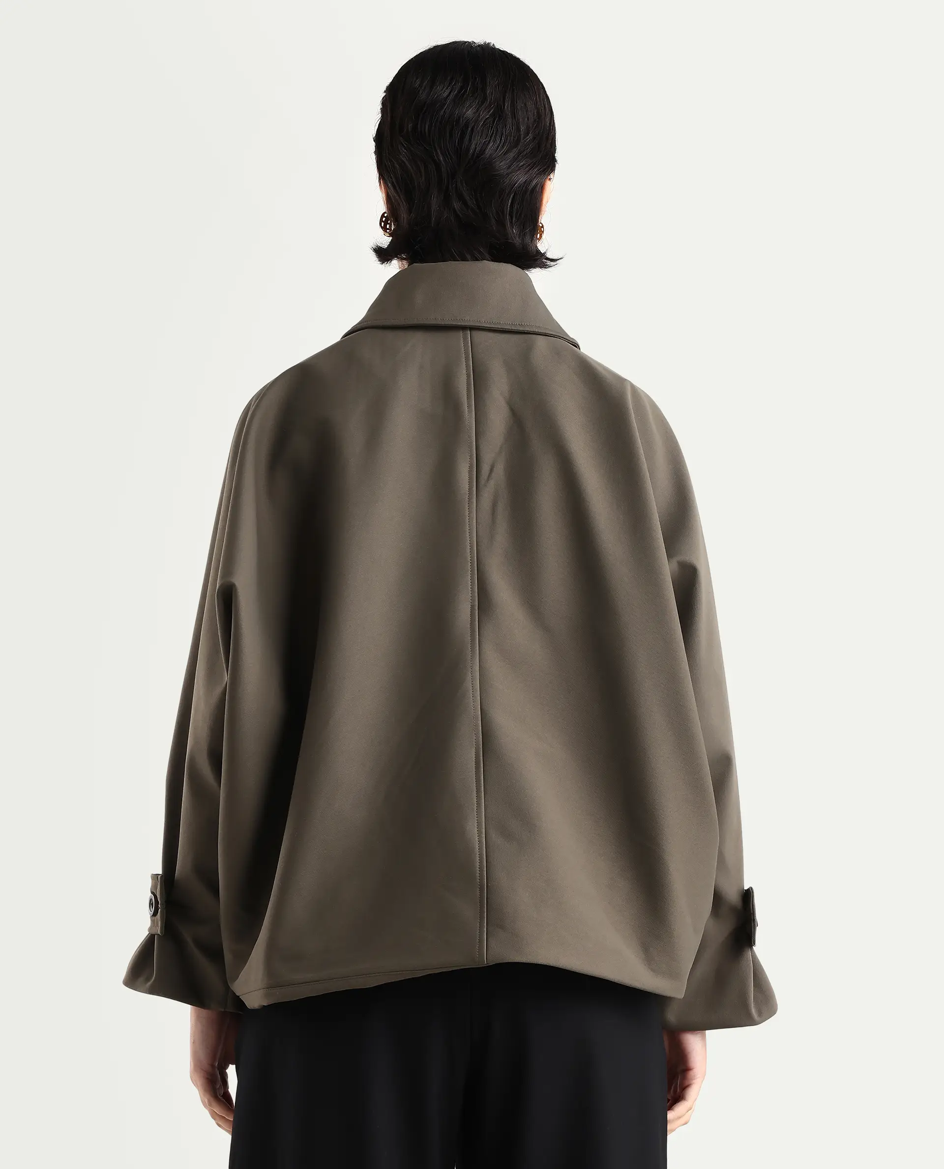Rareism Women's Nacai Olive Polyester Spread Collar Relaxed Fit Jacket - Image 7