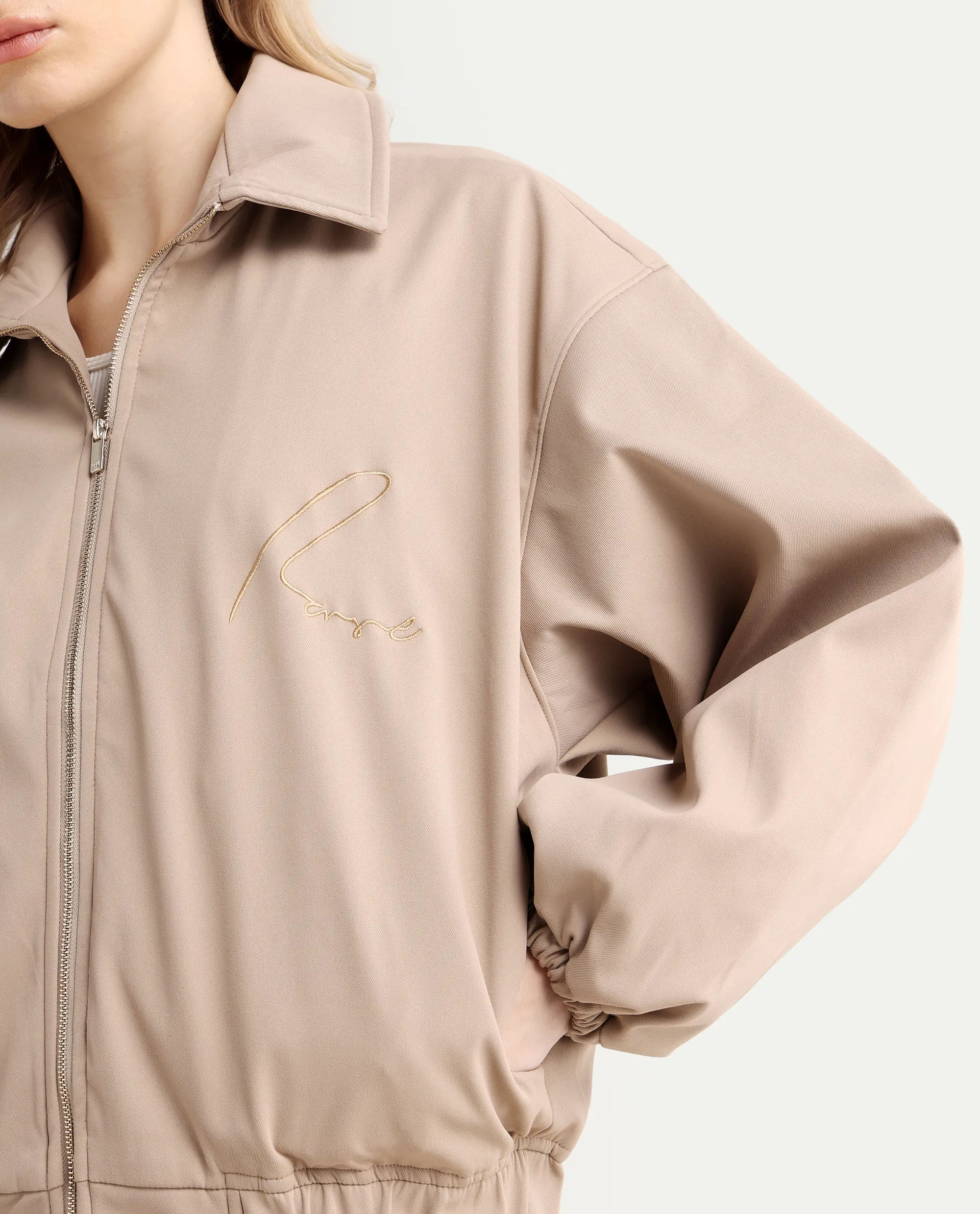 Rareism Women's Nacam Beige Polyester Collared Neck Relaxed Plain Jacket - Image 5