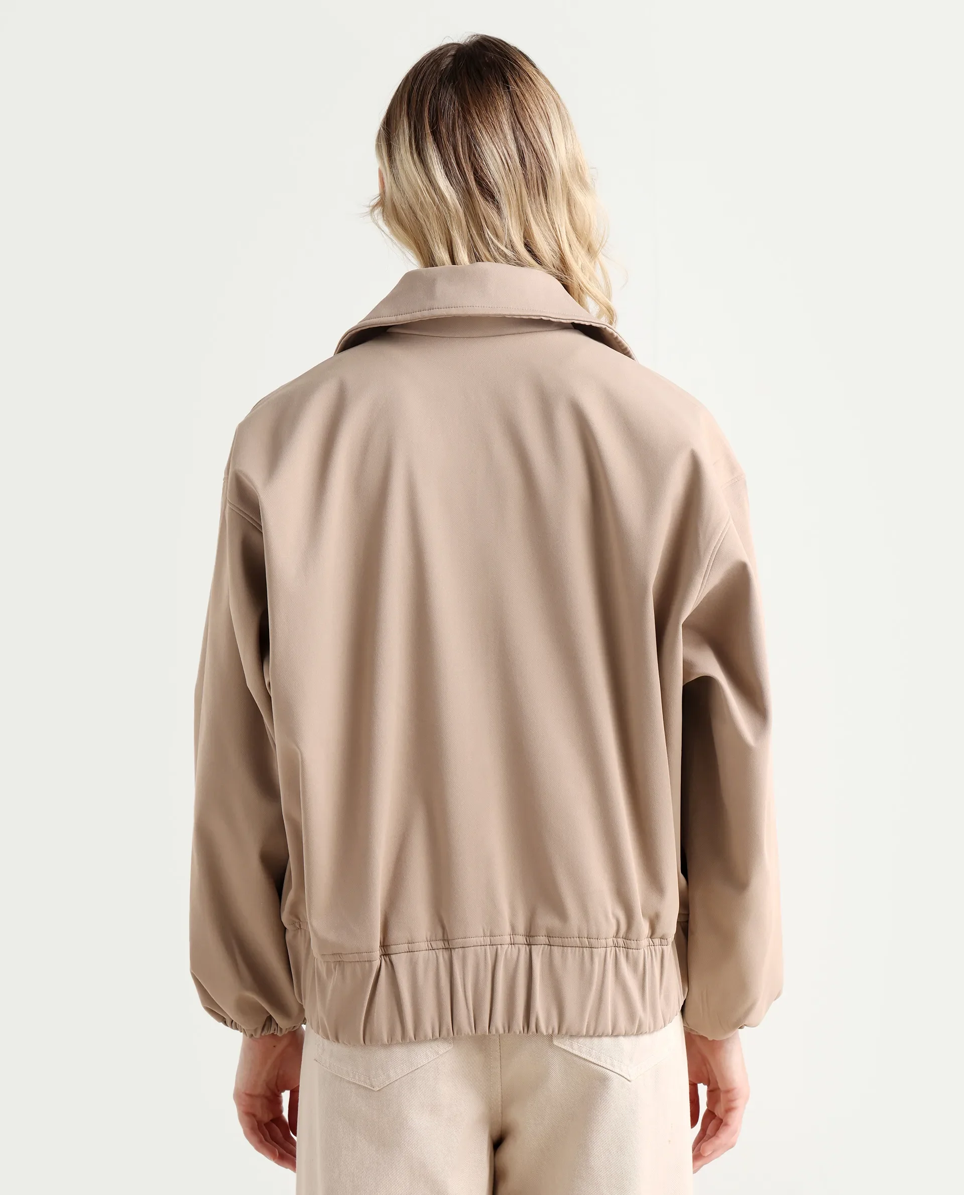 Rareism Women's Nacam Beige Polyester Collared Neck Relaxed Plain Jacket - Image 8