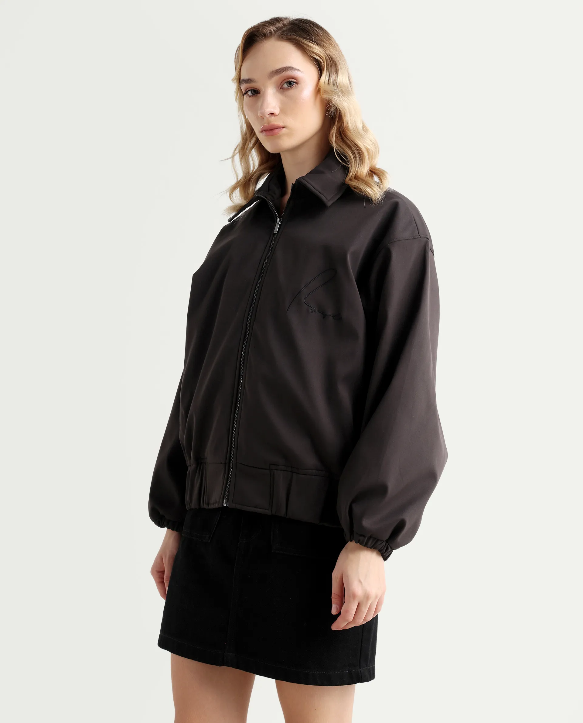 Rareism Women's Nacam Dark Grey Polyester Collared Neck Relaxed Plain Jacket - Image 6