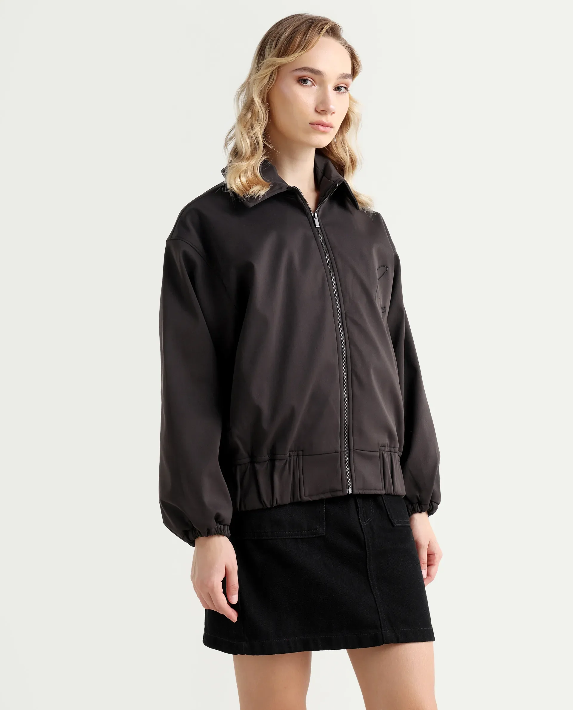 Rareism Women's Nacam Dark Grey Polyester Collared Neck Relaxed Plain Jacket - Image 7