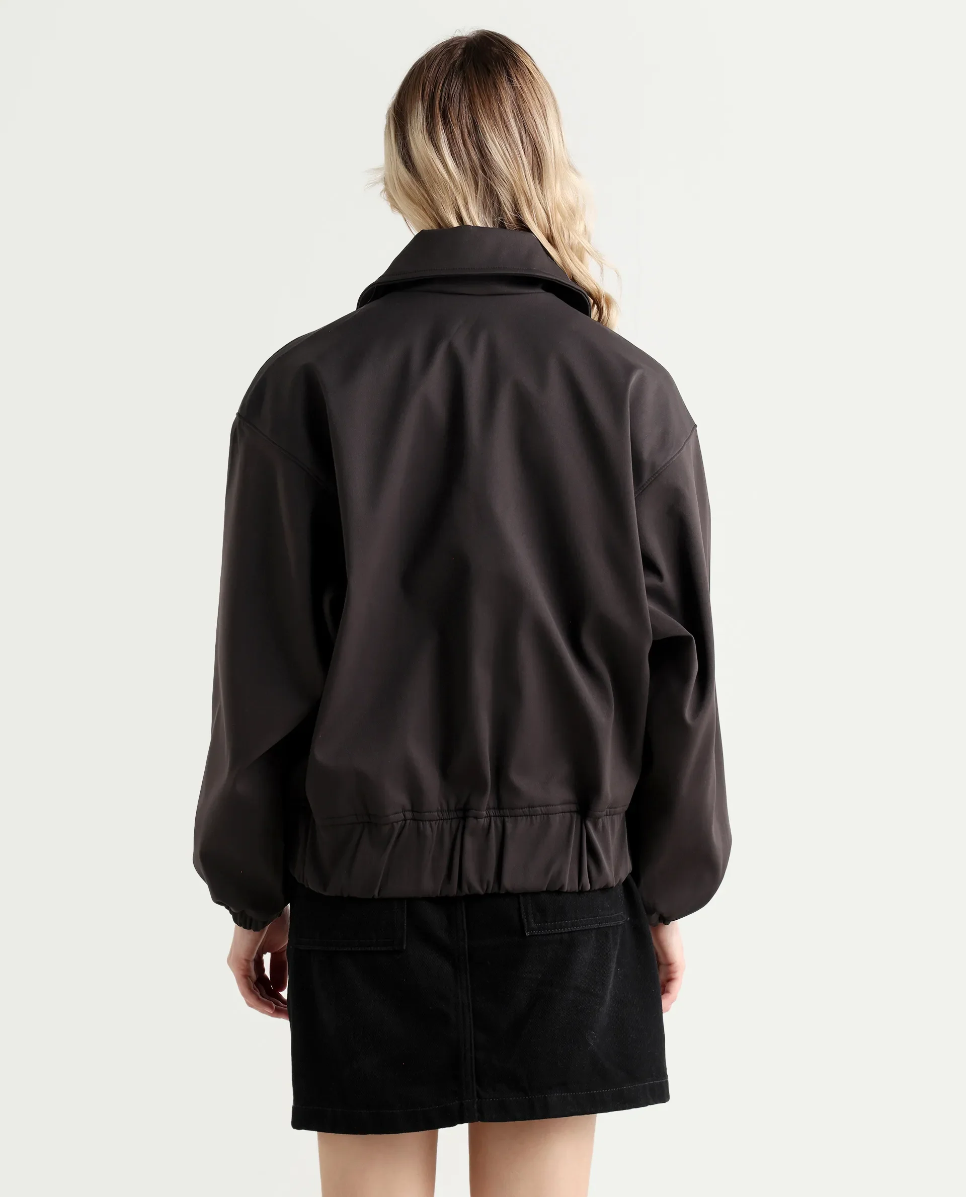 Rareism Women's Nacam Dark Grey Polyester Collared Neck Relaxed Plain Jacket - Image 8