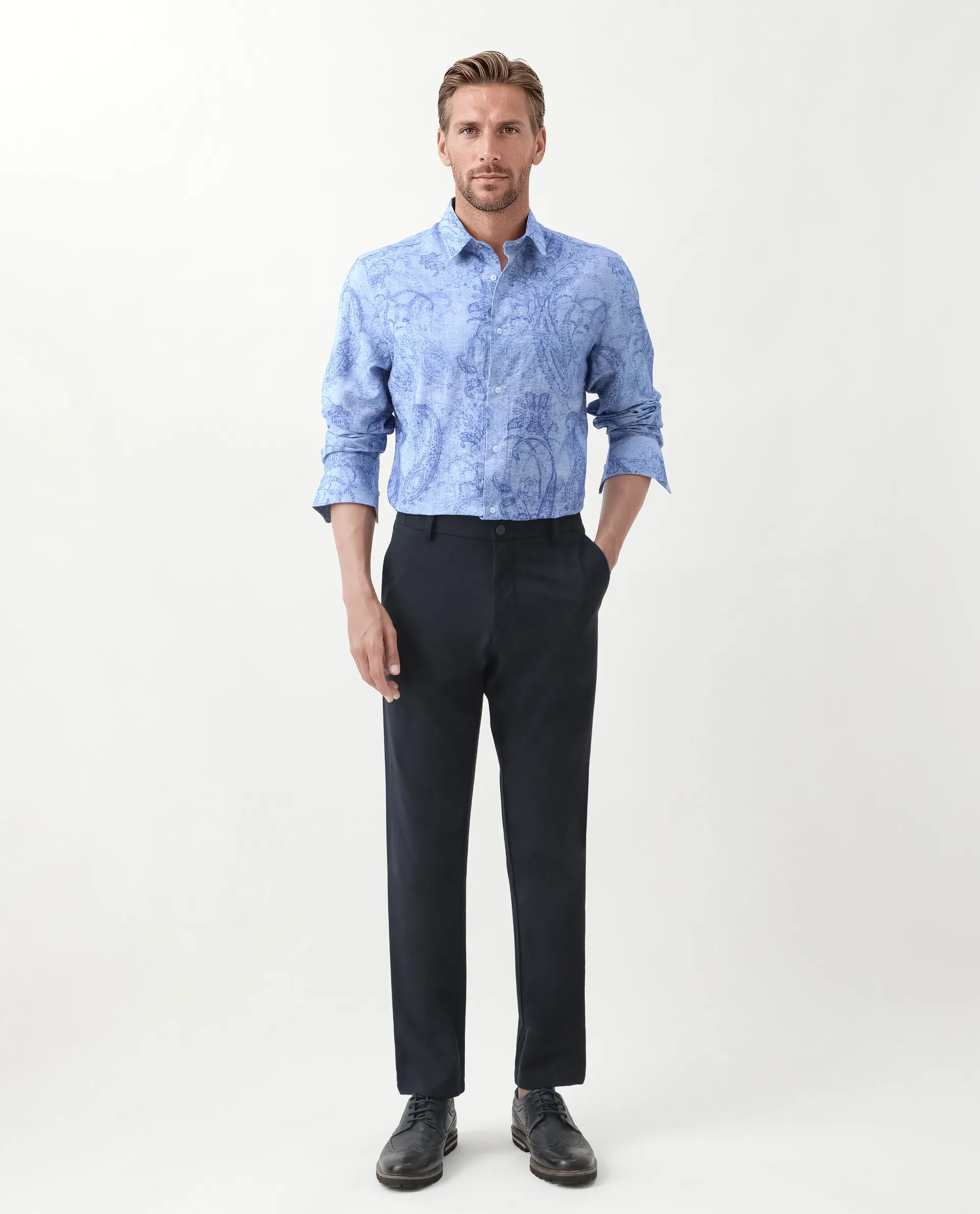 Rare Rabbit Men's Naci Light Blue Viscose Blend Paisley Print Regular Fit Full Sleeve Collared Shirt - Image 2