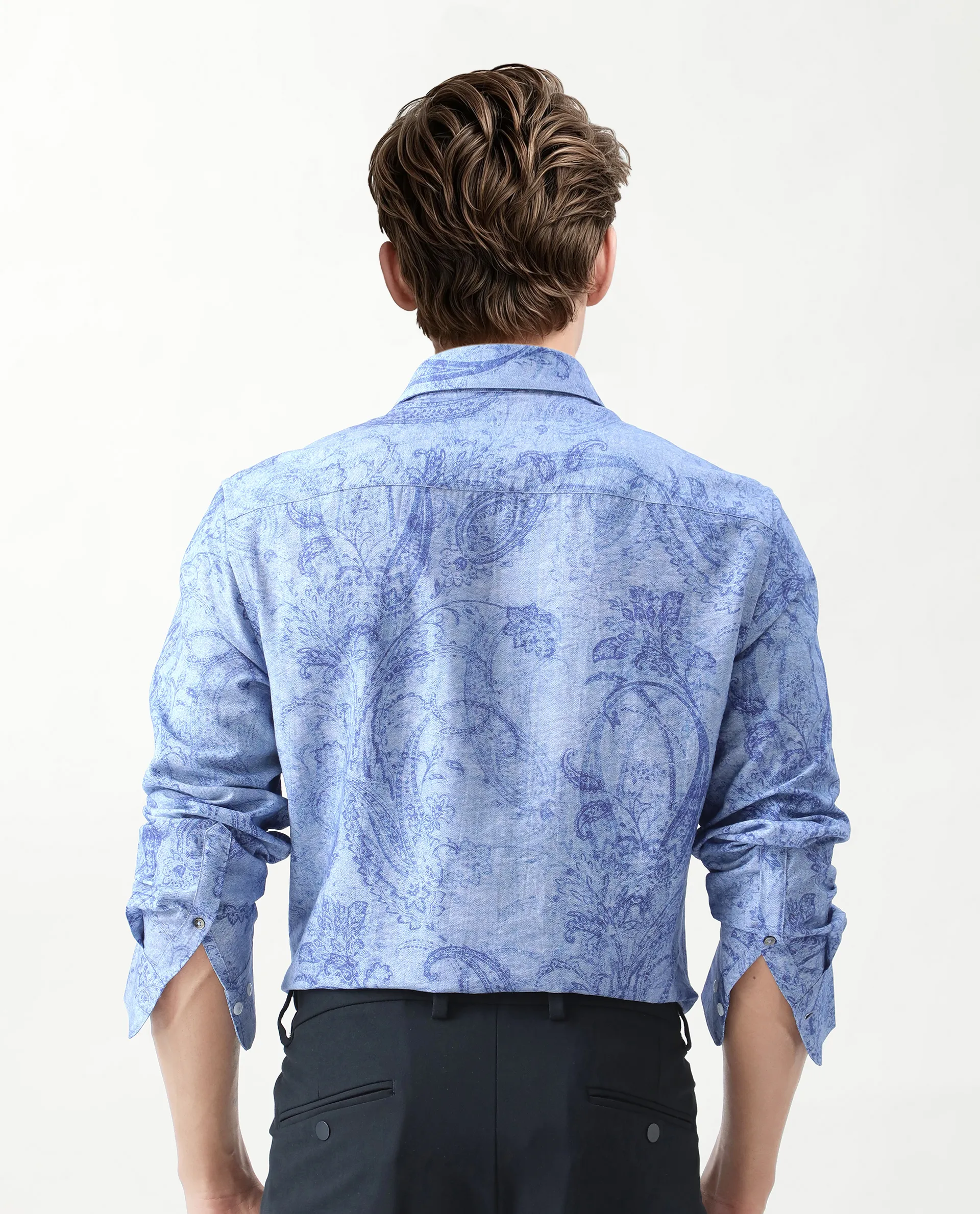 Rare Rabbit Men's Naci Light Blue Viscose Blend Paisley Print Regular Fit Full Sleeve Collared Shirt - Image 6