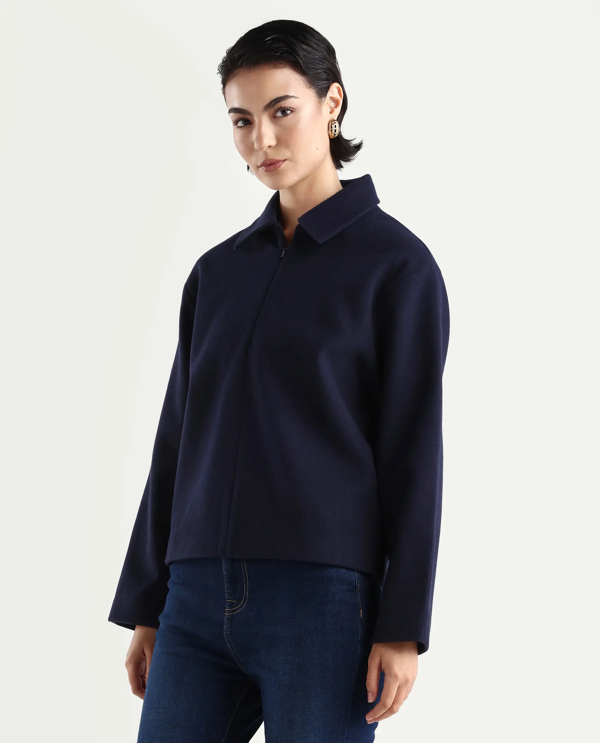 Rareism Women's Nacoz Navy Polyester Blend Spread Collar Regular Fit Jacket - Image 5