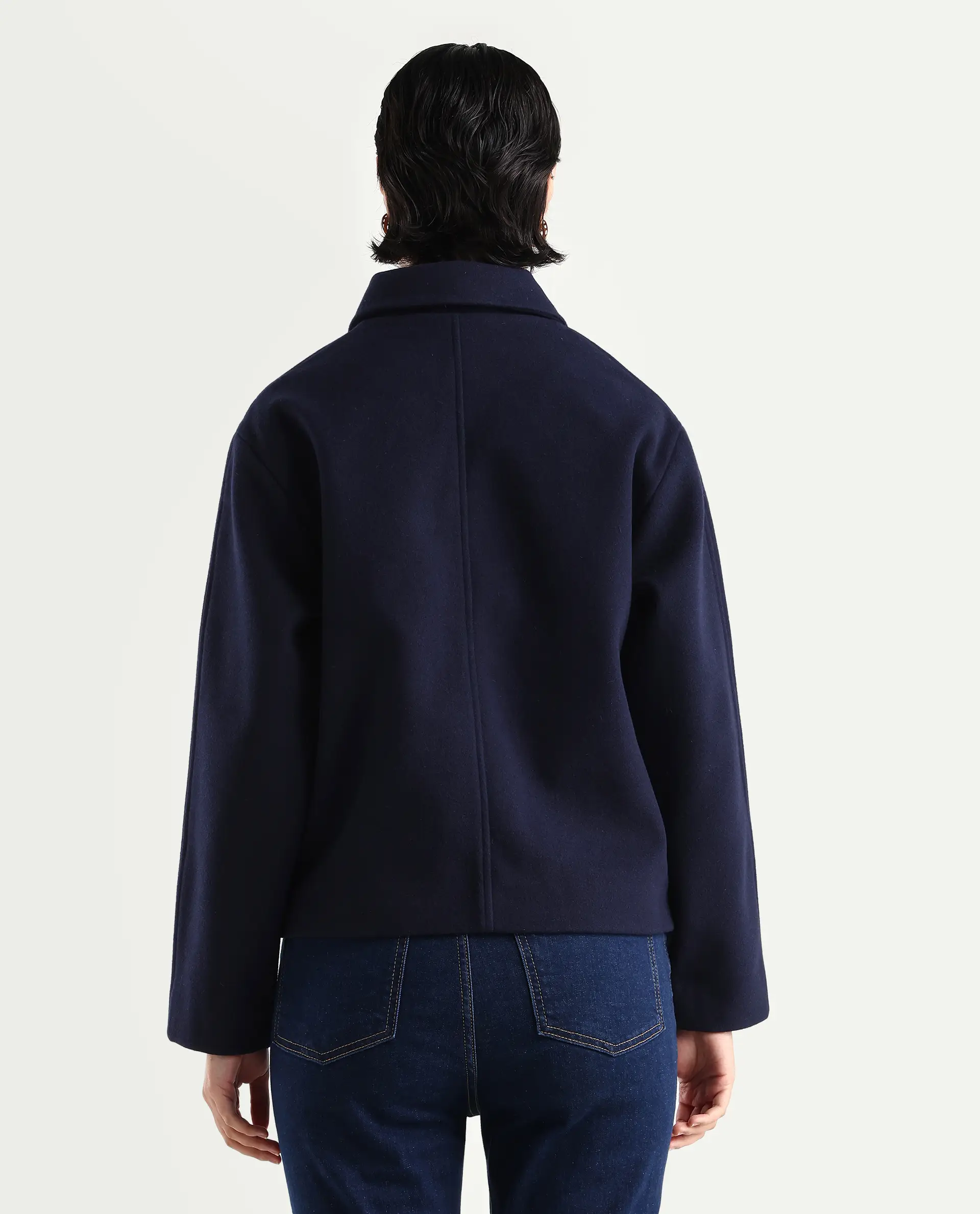 Rareism Women's Nacoz Navy Polyester Blend Spread Collar Regular Fit Jacket - Image 7