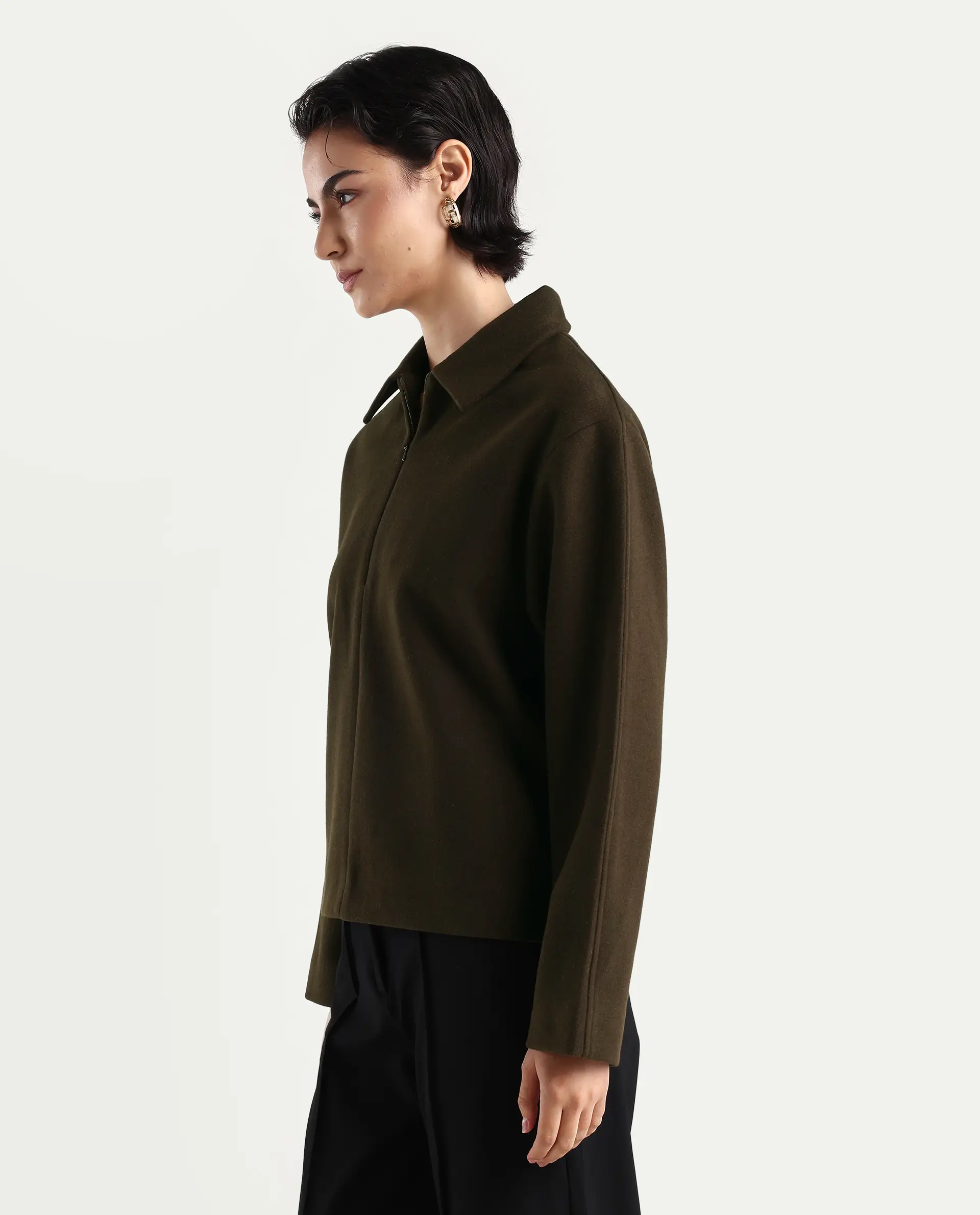 Rareism Women's Nacoz Olive Polyester Blend Spread Collar Regular Fit Jacket - Image 6