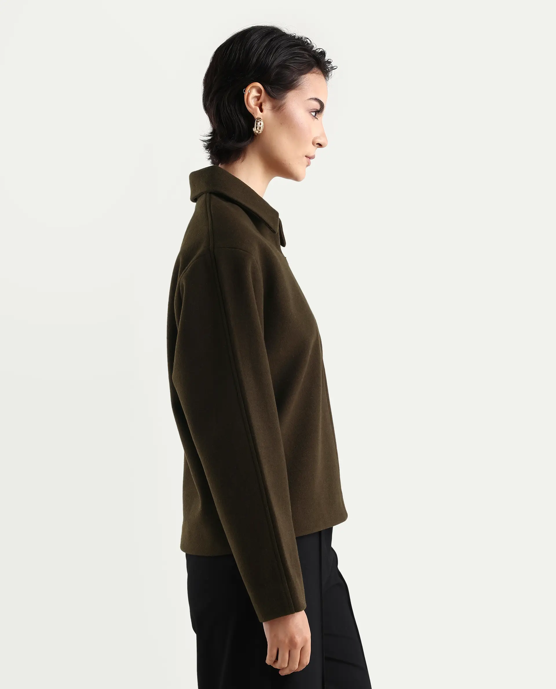 Rareism Women's Nacoz Olive Polyester Blend Spread Collar Regular Fit Jacket - Image 7