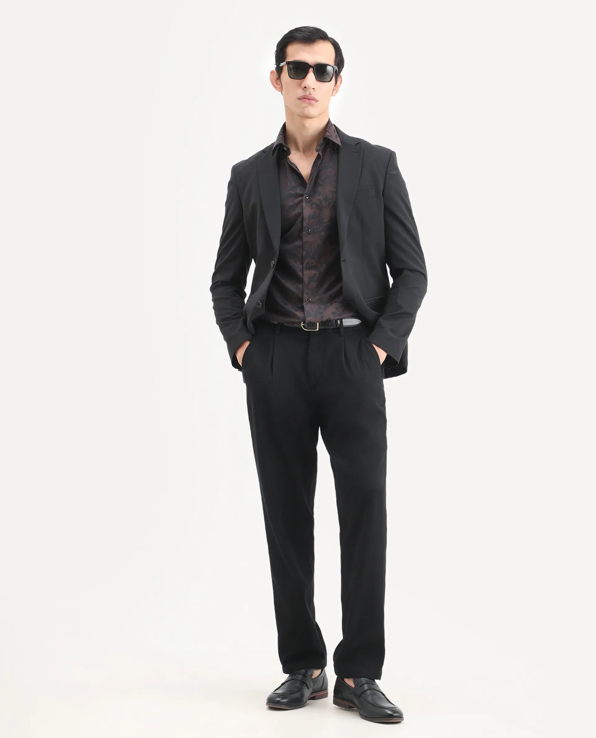 Rare Rabbit Men's Nada Black Cotton Fabric Relaxed Fit Plain Trouser