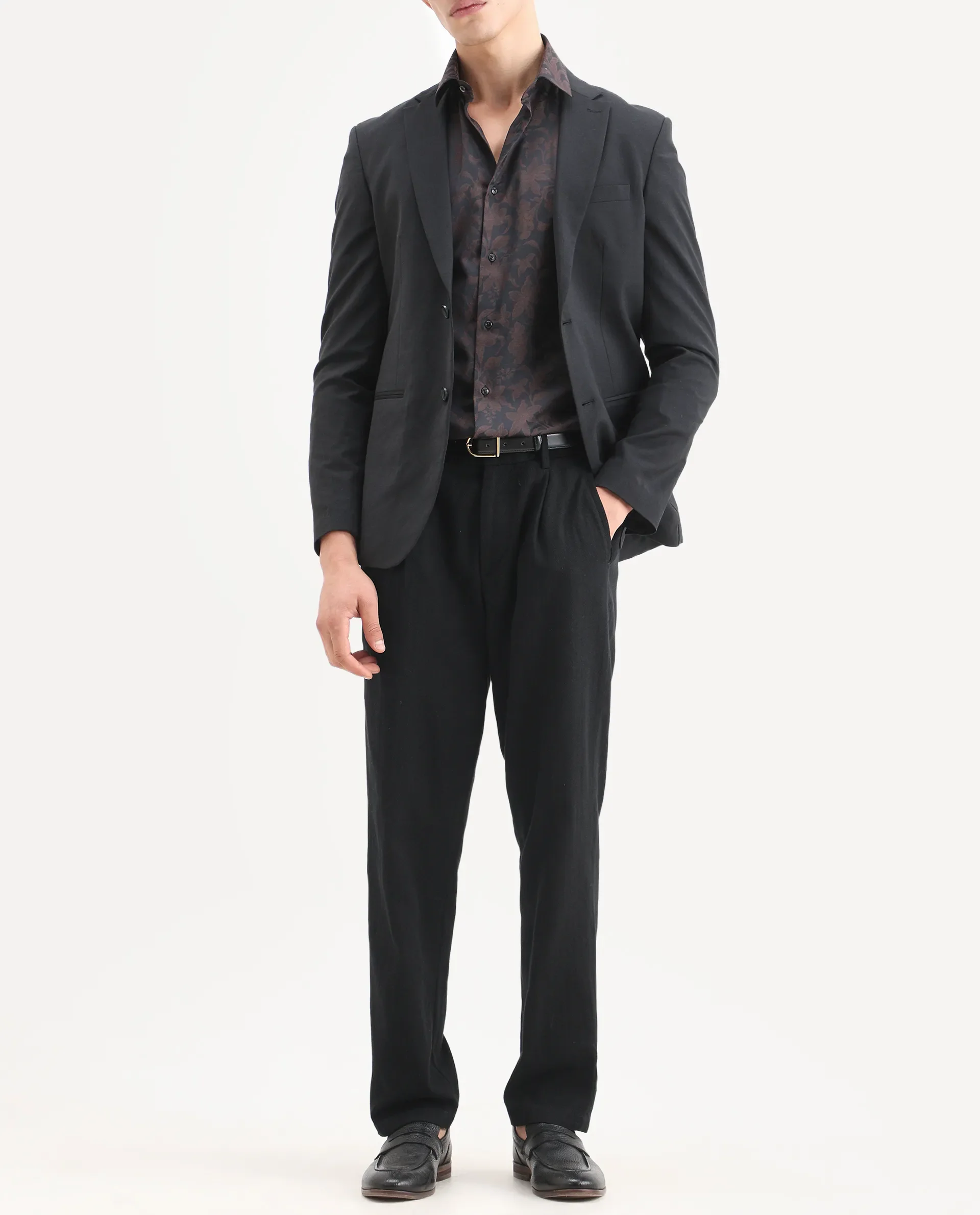 Rare Rabbit Men's Nada Black Cotton Fabric Relaxed Fit Plain Trouser - Image 2