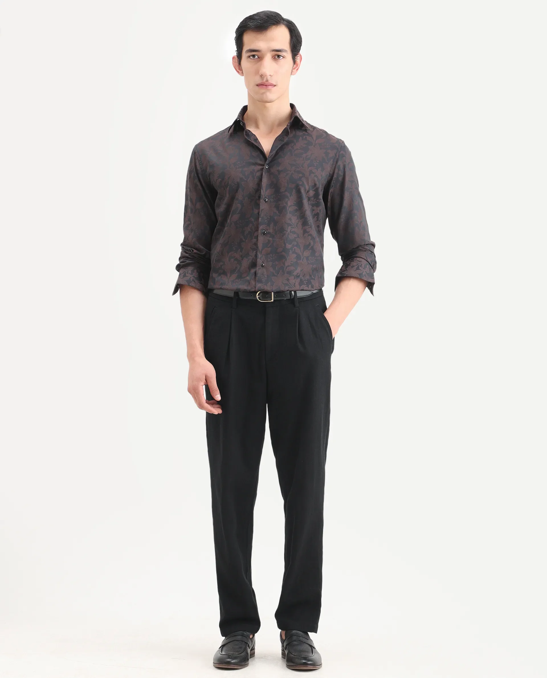 Rare Rabbit Men's Nada Black Cotton Fabric Relaxed Fit Plain Trouser - Image 4