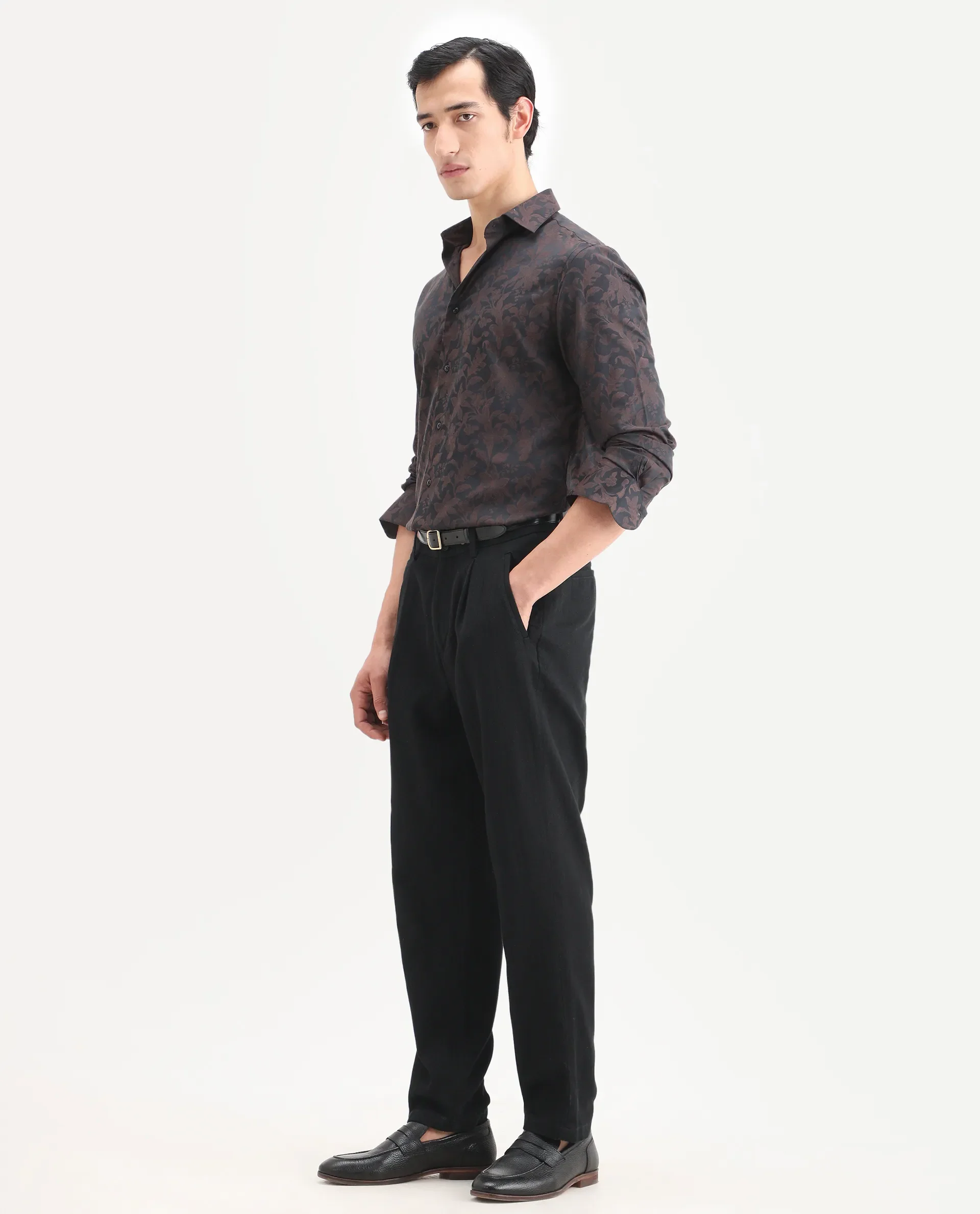 Rare Rabbit Men's Nada Black Cotton Fabric Relaxed Fit Plain Trouser - Image 5