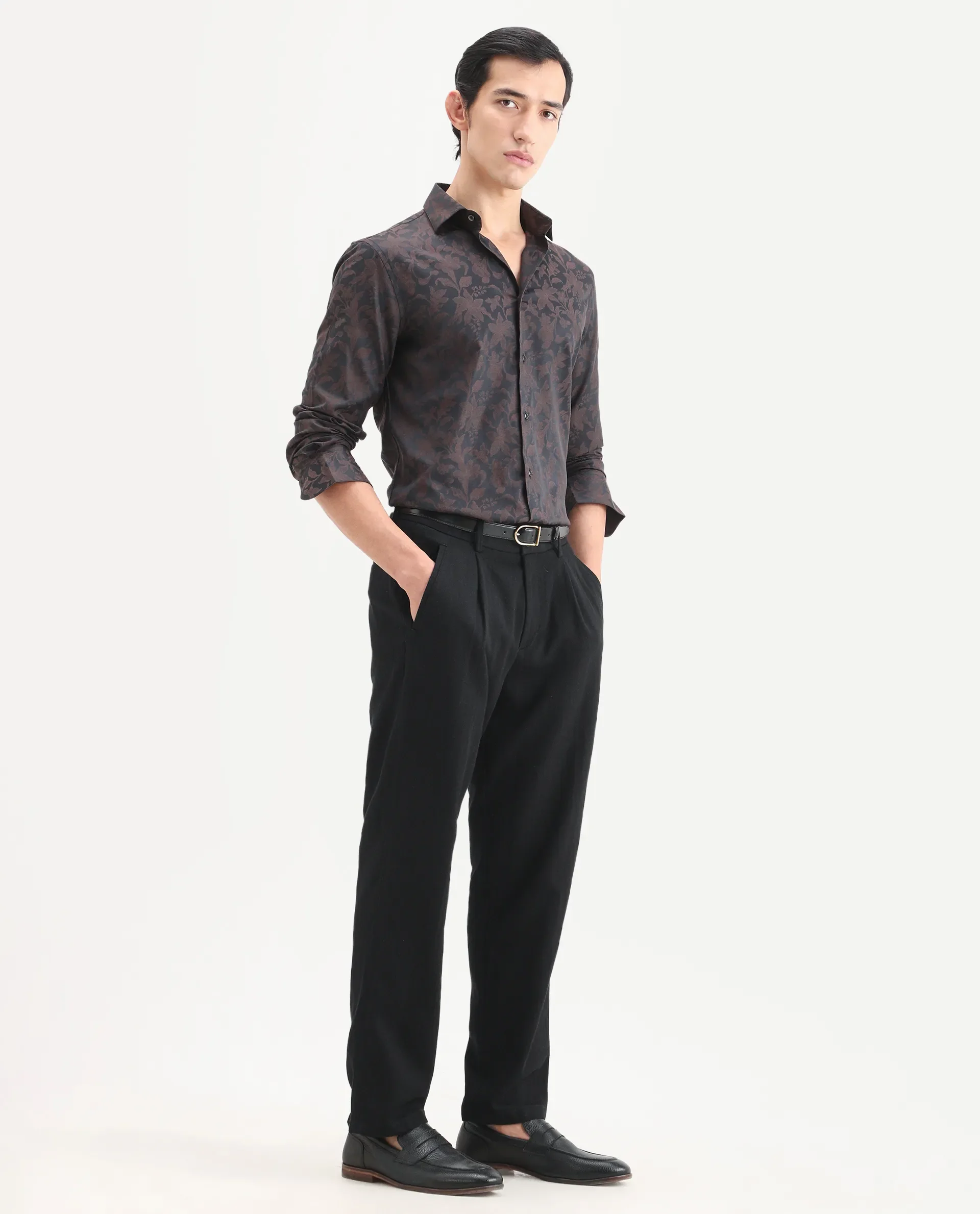 Rare Rabbit Men's Nada Black Cotton Fabric Relaxed Fit Plain Trouser - Image 6