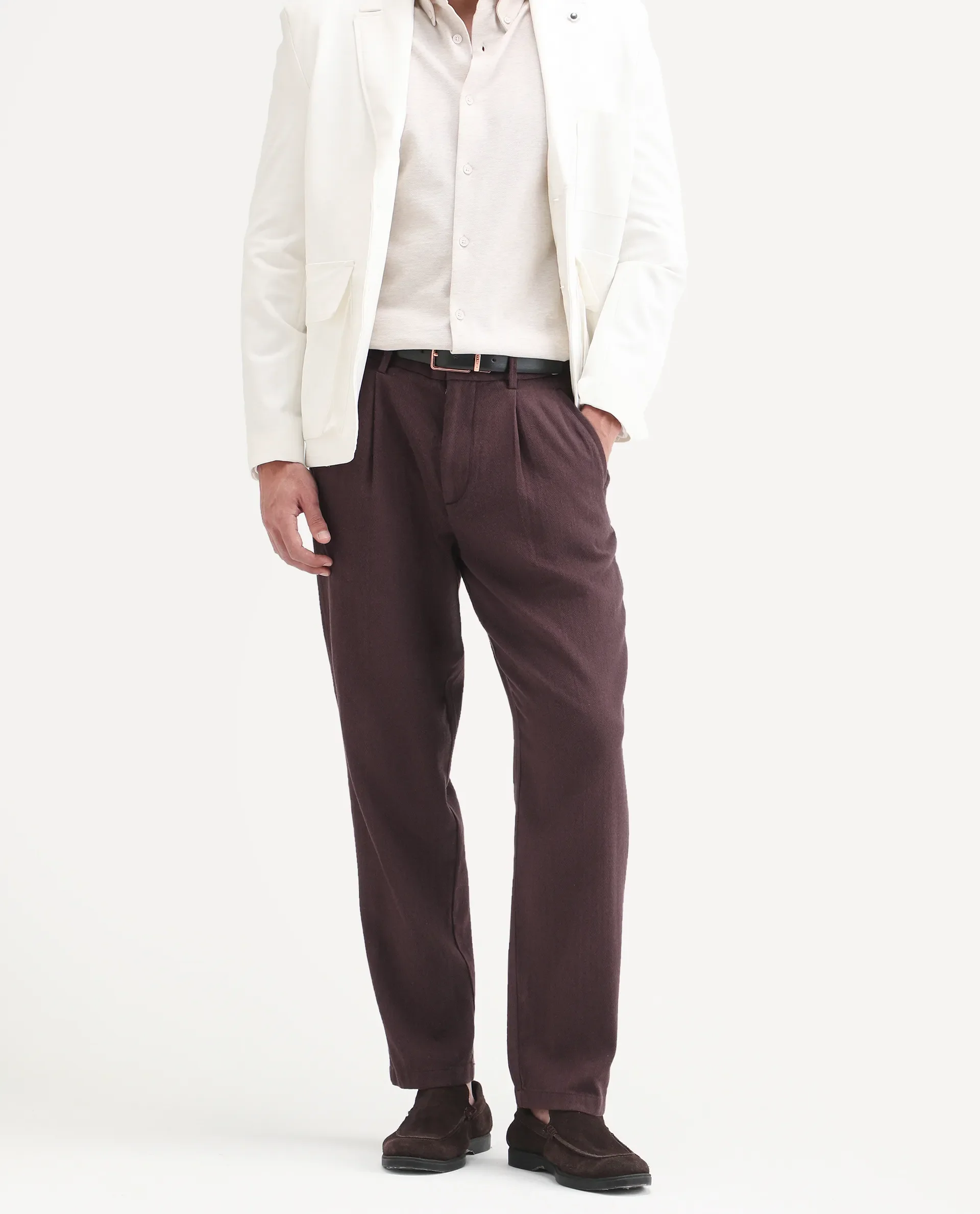 Rare Rabbit Men's Nada Brown Cotton Fabric Relaxed Plain Trouser - Image 2